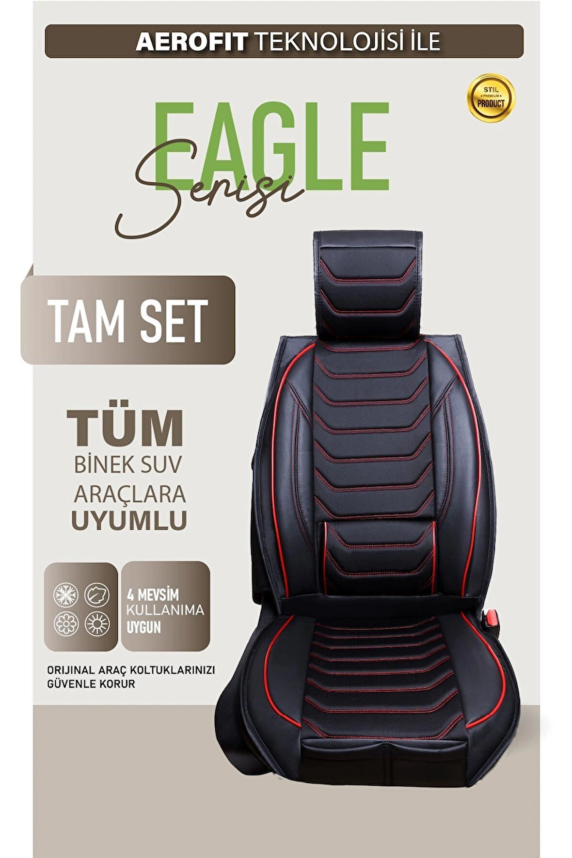 Proton 420 Uyumlu Lüx Deri Oto Koltuk Kılıfı Ön Arka Takım TREND Serisi SİYAH KIRMIZI