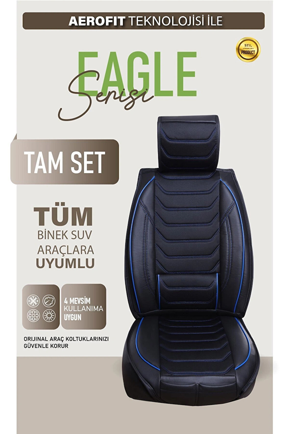 Fiat Egea Urban Uyumlu Lüx Deri Oto Koltuk Kılıfı Ön Arka Takım TREND Serisi SİYAH MAVİ