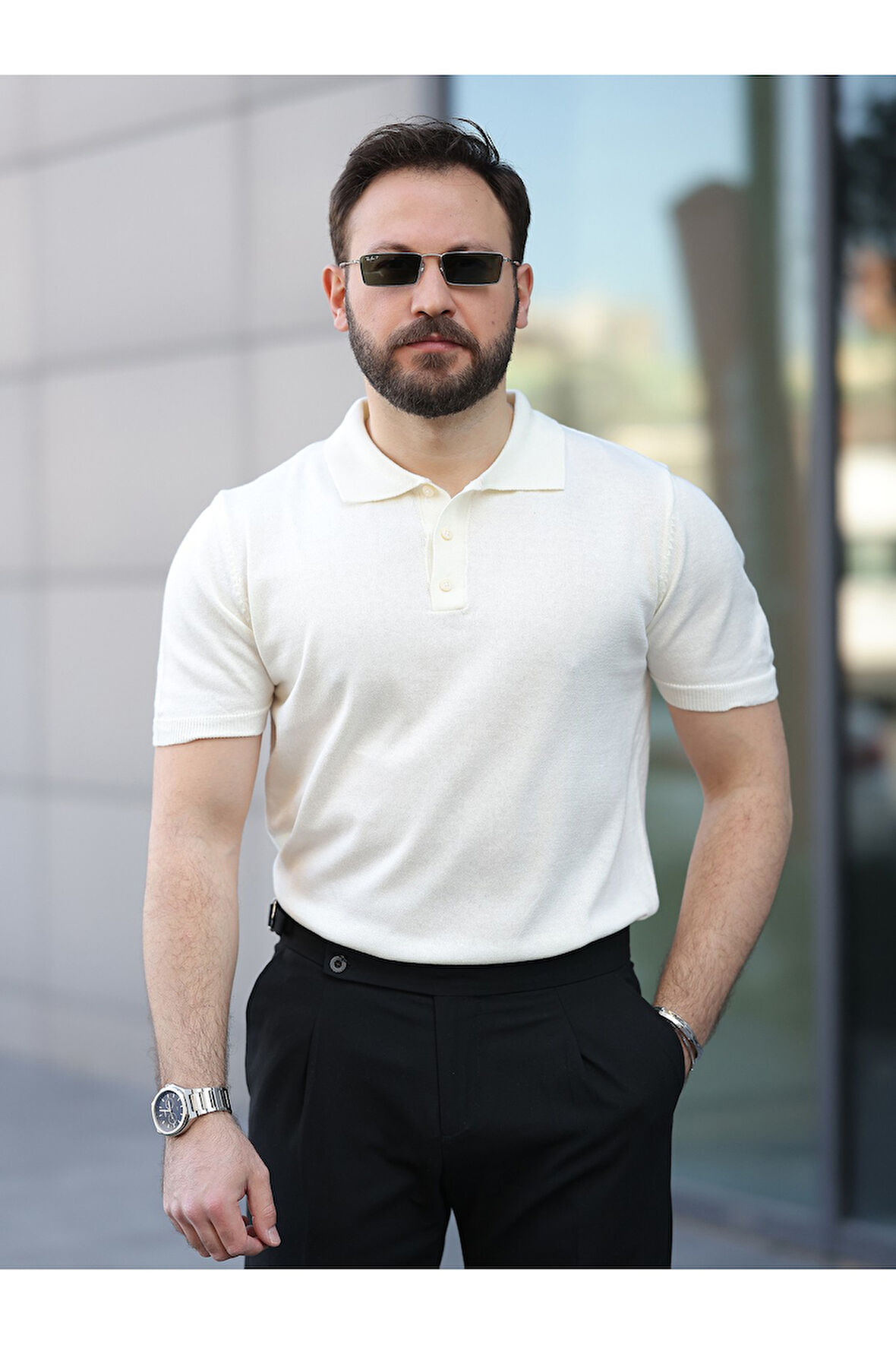 Basic Düğmeli Pamuklu Triko Tshirt