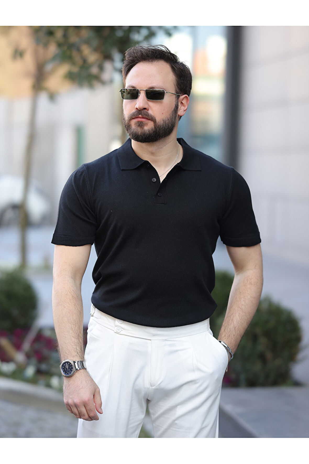 Basic Düğmeli Pamuklu Triko Tshirt