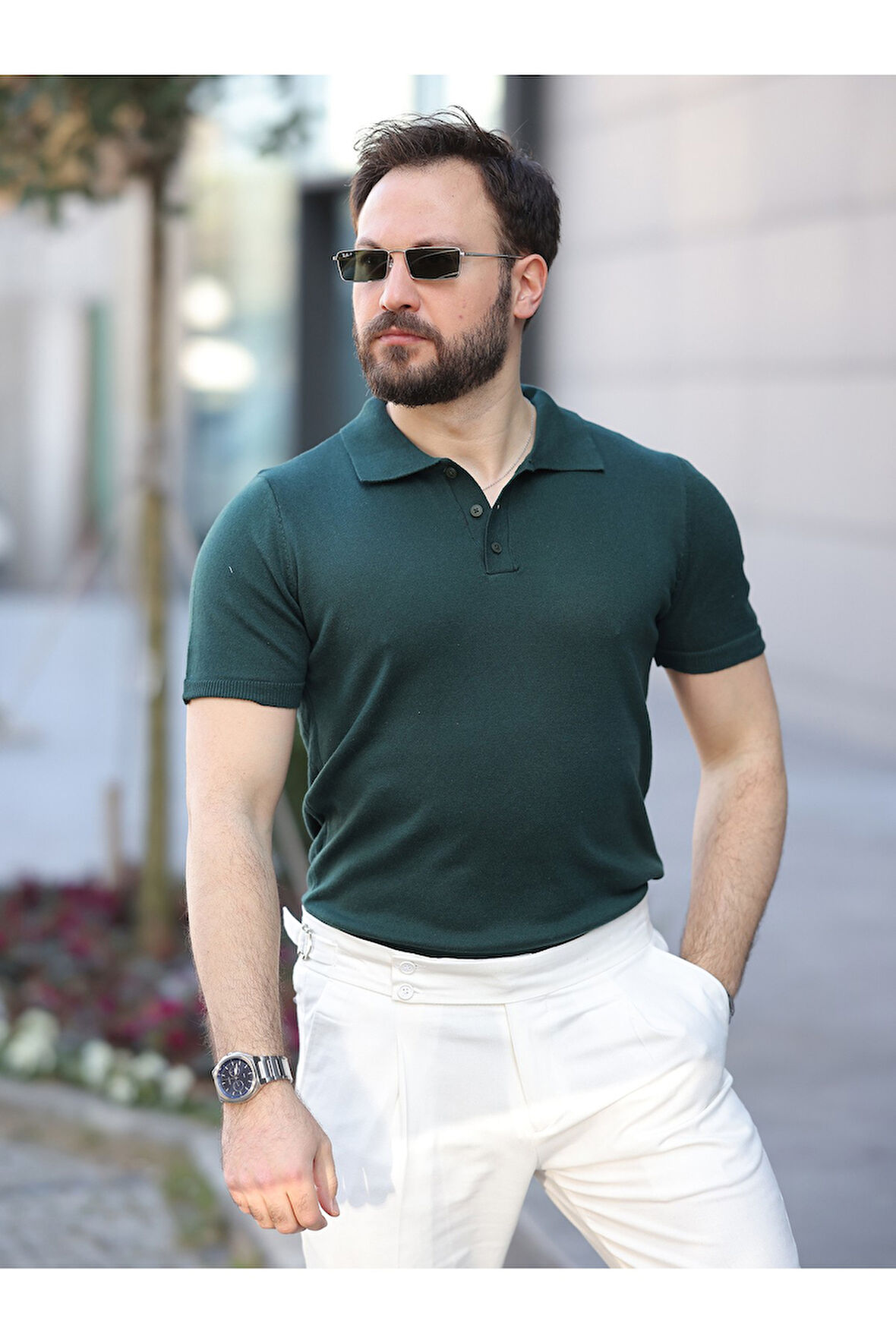 Basic Düğmeli Pamuklu Triko Tshirt