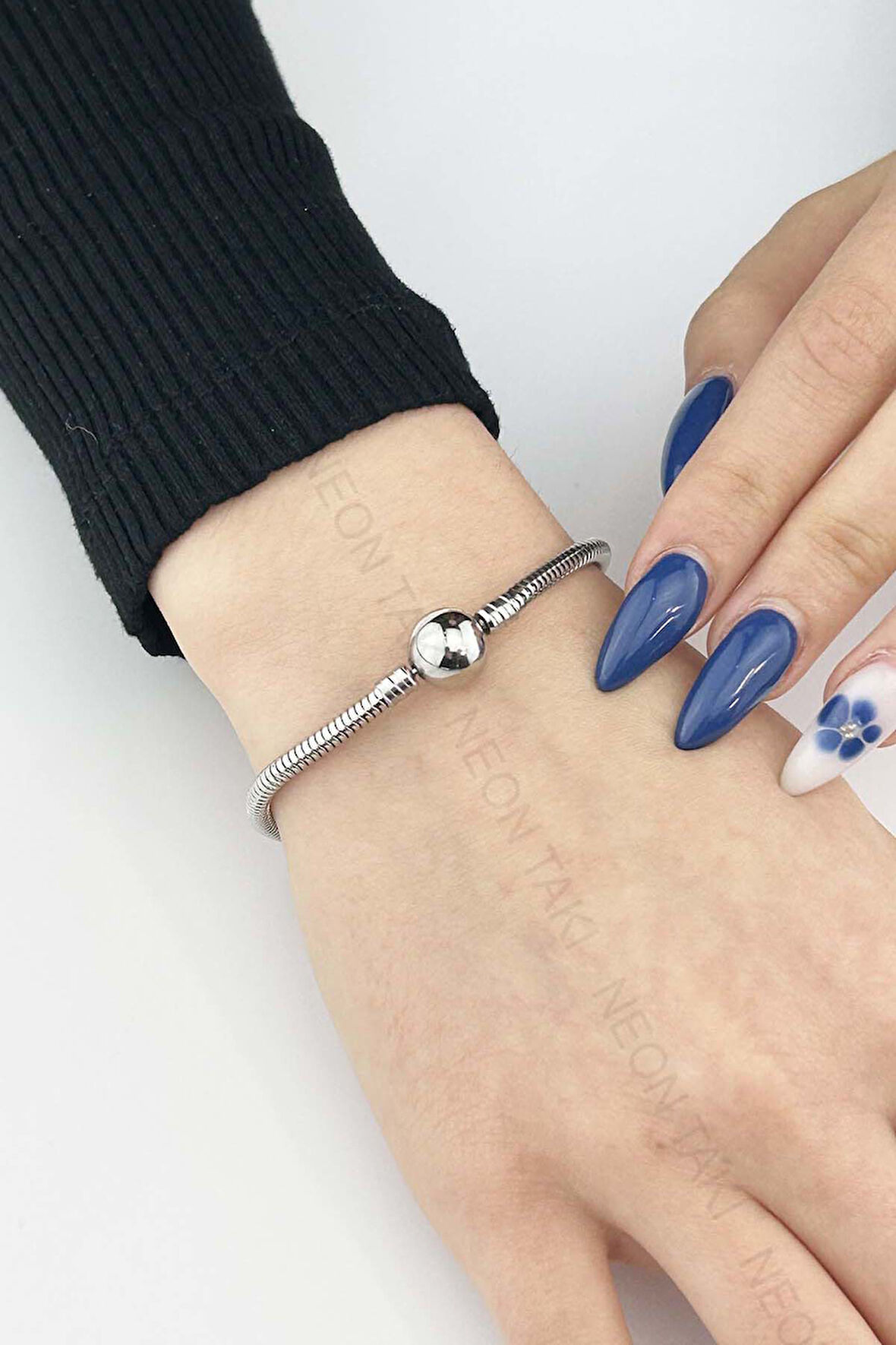 Charm Taşıyıcı, Paslanmaz Çelik, Pan Bileklik 138, Küre Klipsli, 19cm, Gümüş renk