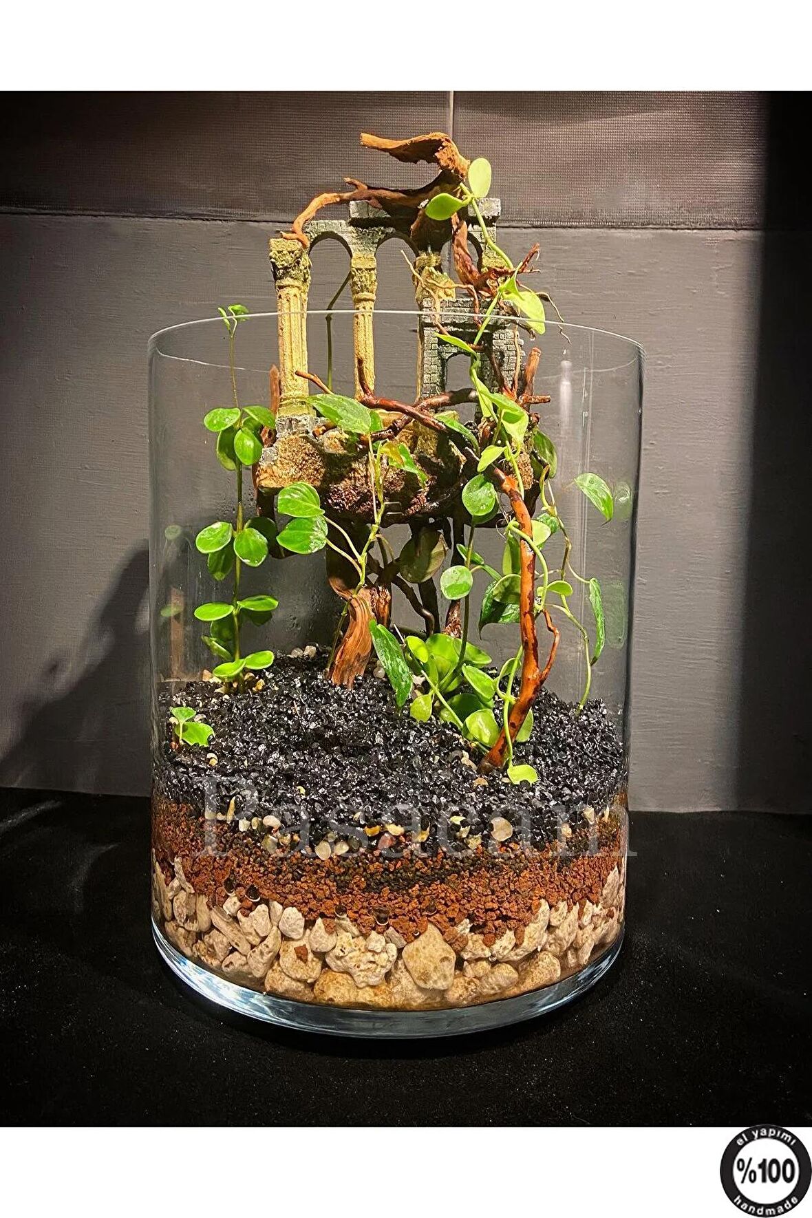 Delizli El Imalati 19cm Genişlik 40 Cm - Akvaryum El Işciliği Silindir Vazo Cam Ps1940 Kalın Taban