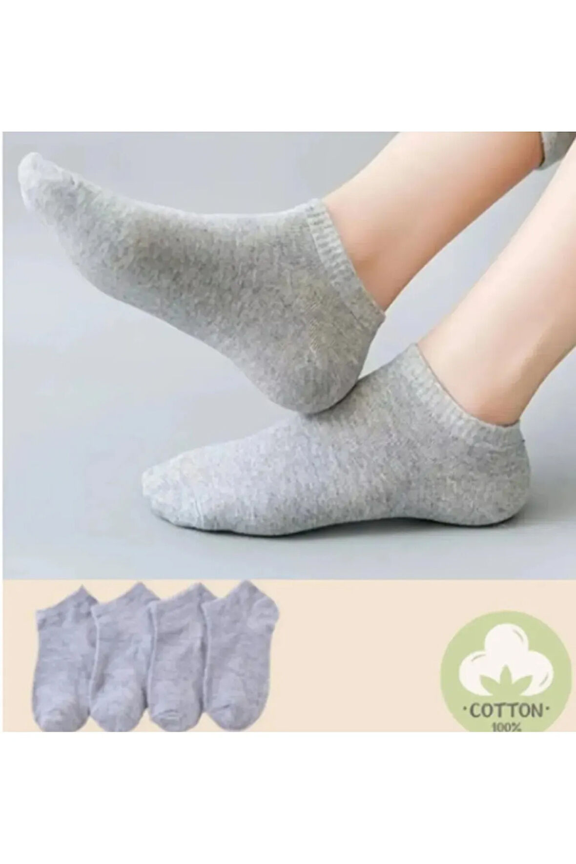 6 Çift Kadın Erkek Unisex Gri Patik Çorap Bilek Boy 6 Adet