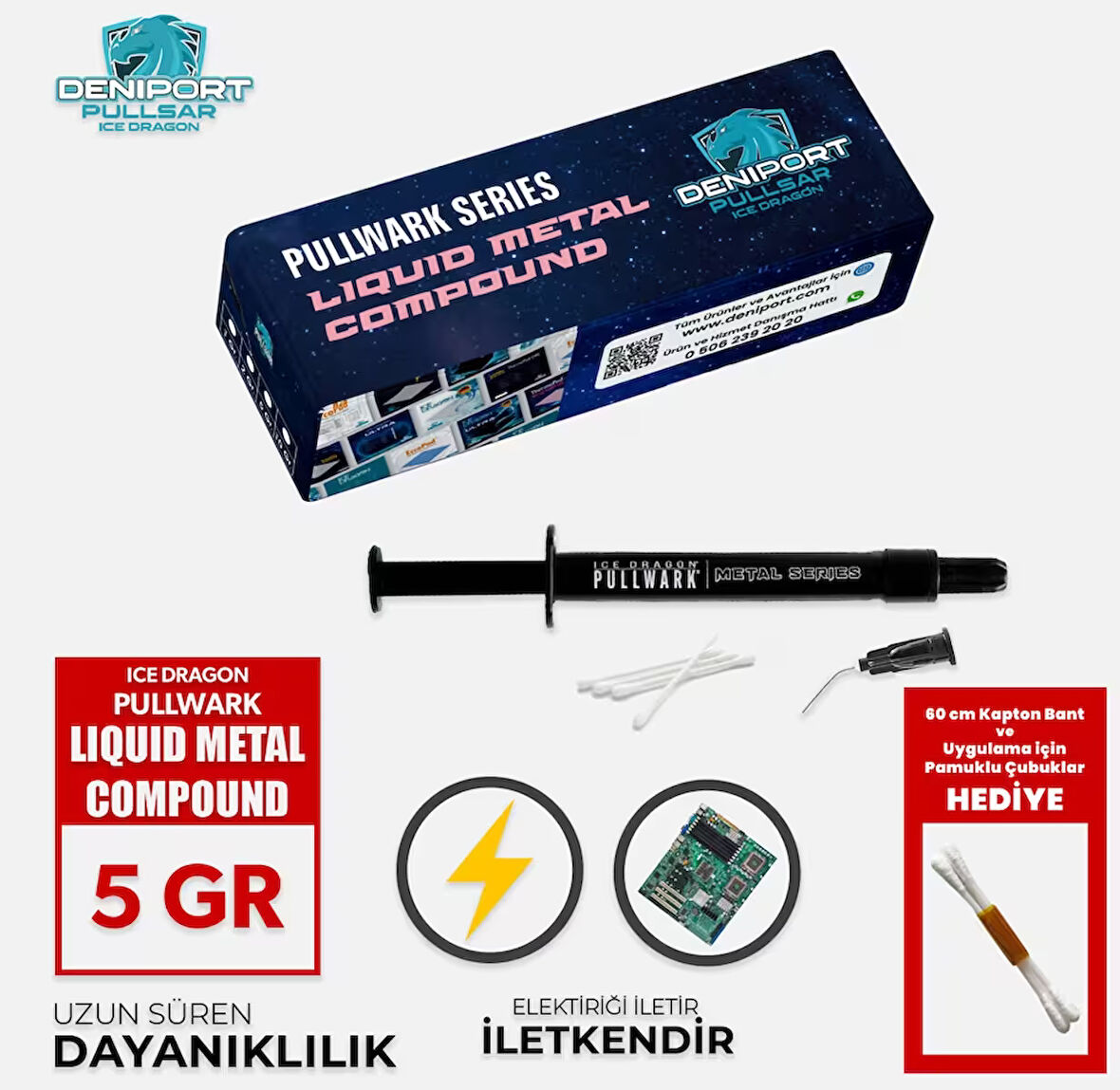 Pullsar Icedragon® Pullwark™ Metal Series™ 5GR 128W/M-K Sıvı Soğutma/Likit Metal/Sıvı Metal Yüksek Performanslı ve İletken Macun