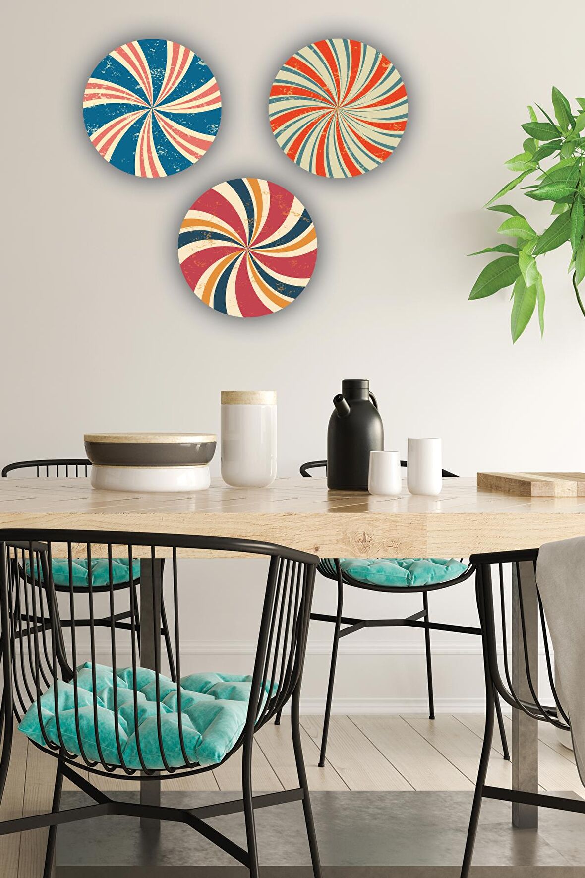 Ahşap Tablo Çark Desenli 3'lü Mdf Tablo