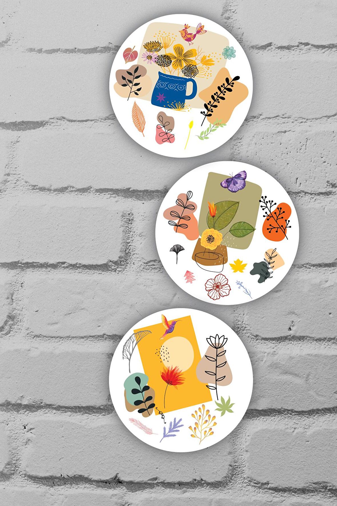 Ahşap Tablo Doğa ve Yaprak Duvar Dekoru 3'lü Mdf Tablo