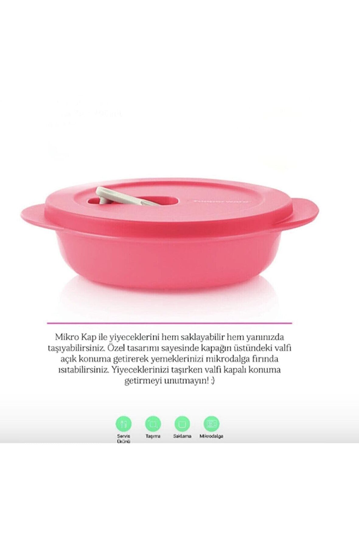Tupperware Mikrodalga Fırın Isıtma Kabı 400ml Pembe