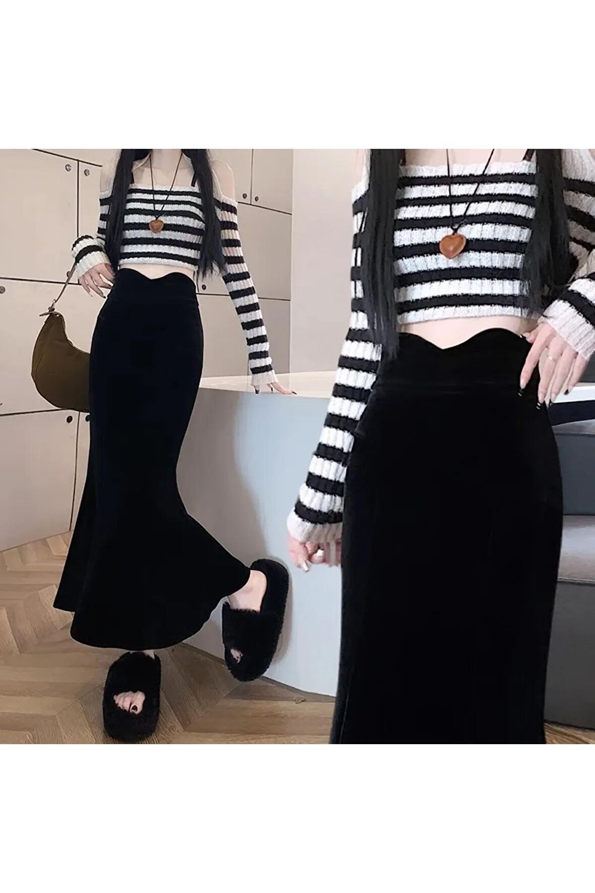 Kadife zarif Midi etek