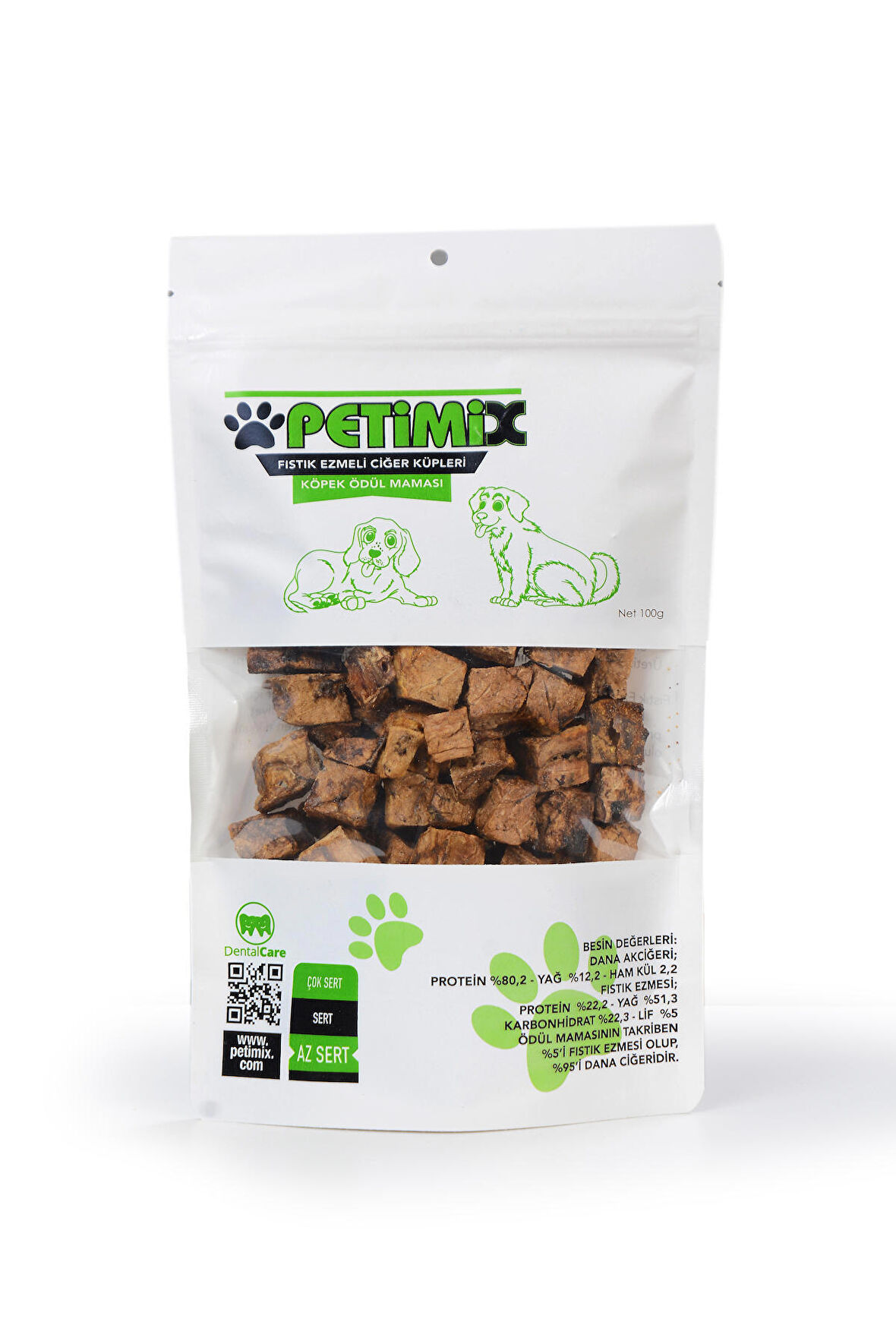 Petimix Fıstık Ezmeli Dana Ciğer Küpleri 100g Köpek Ödül Maması