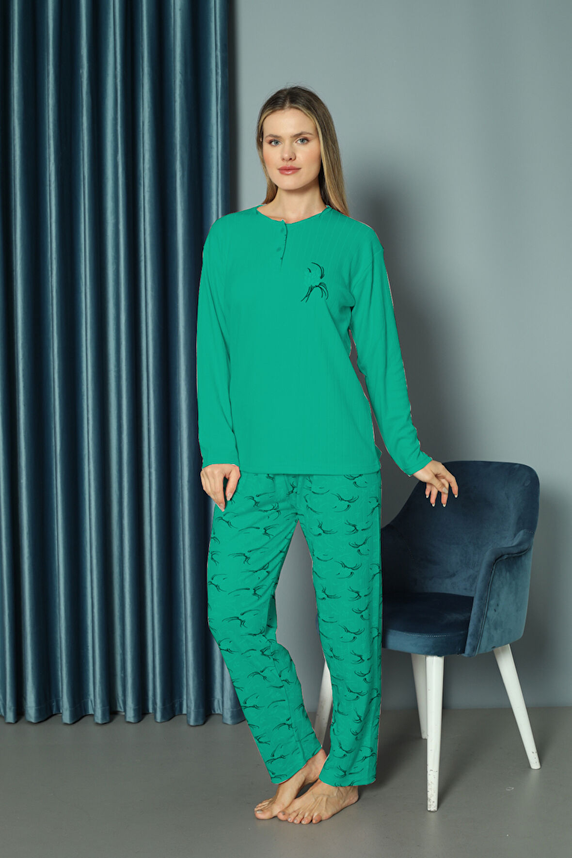 Pijamarket Geniş Kalıp Viskon Düğmeli Kadın Pijama Takımı