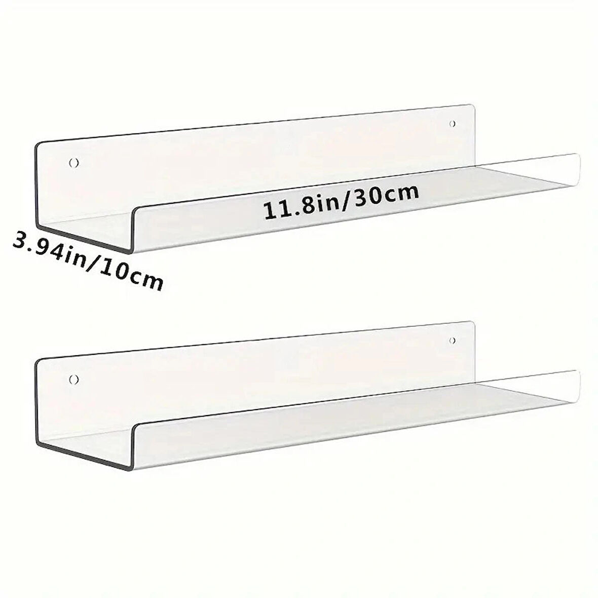 2 Adet Pleksi Hayalet Raf - 30x10 cm Banyo Mutfak Düzenleyici Kendinden Yapışkanlı Raf