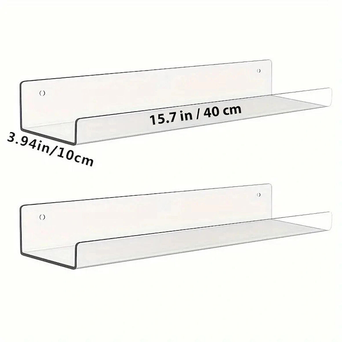 2 Adet Pleksi Hayalet Raf - 40x10 cm Banyo Mutfak Düzenleyici Kendinden Yapışkanlı Raf