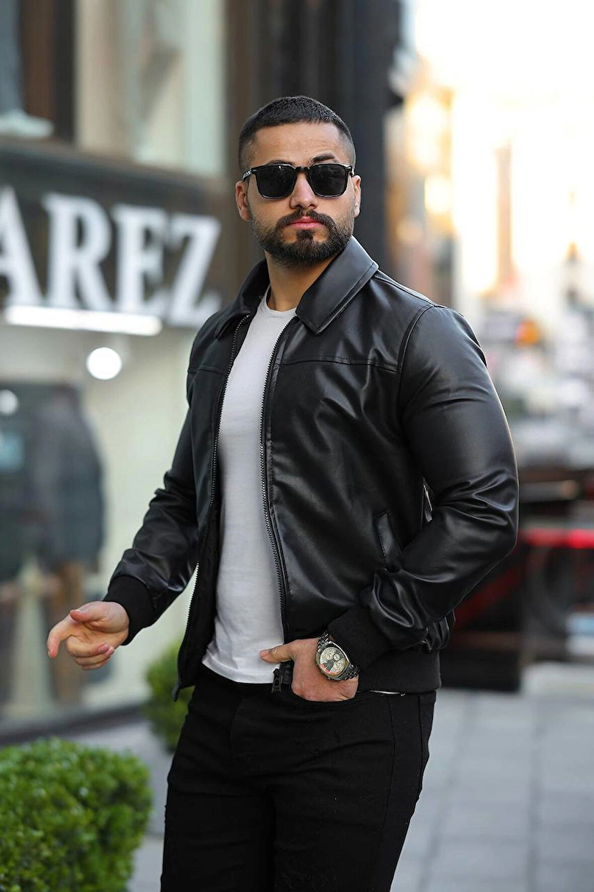 Slim Fit Polo Yaka Deri Ceket