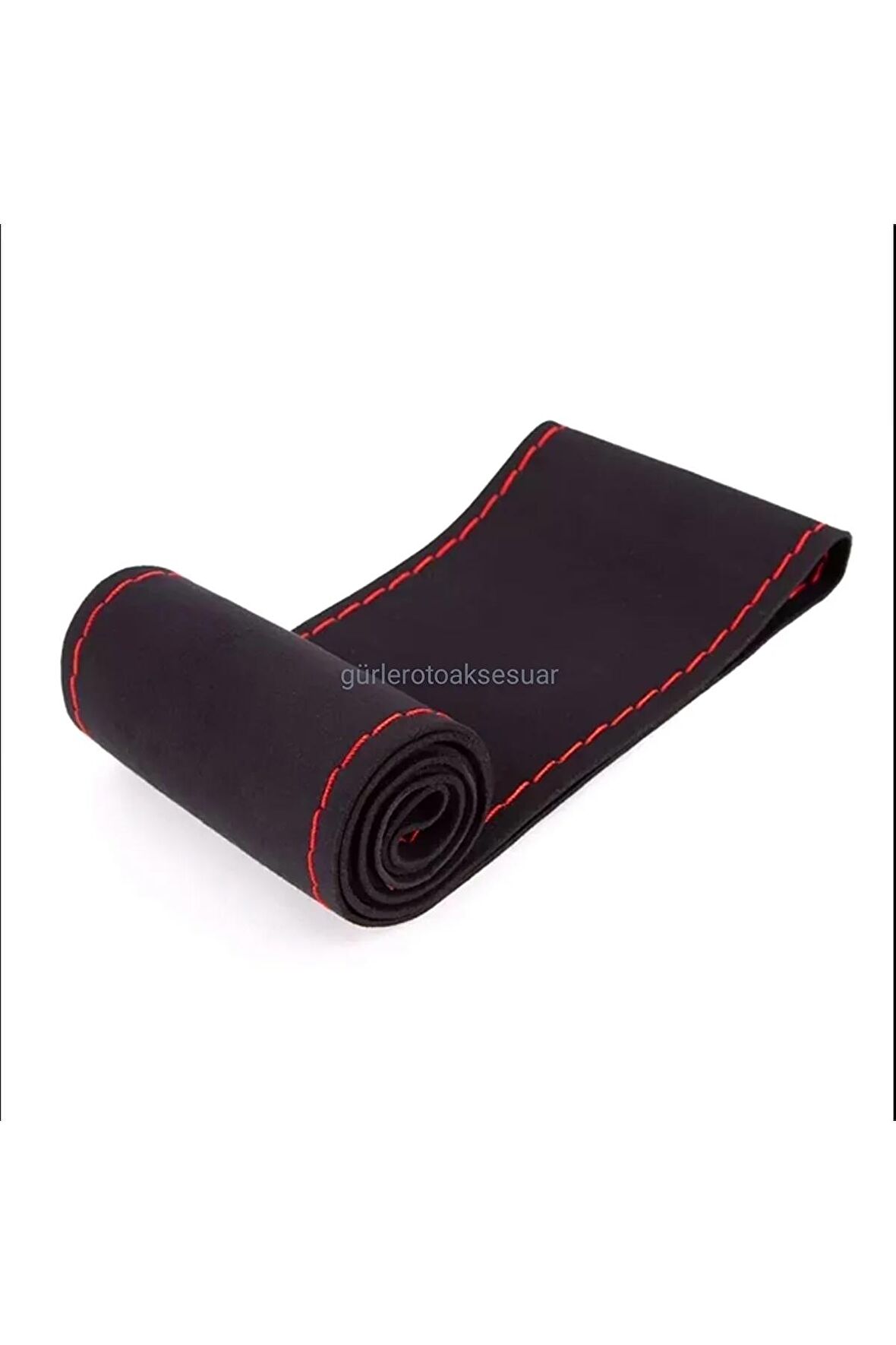 Vw Polo 2017> Uyumlu Alkantara Dikmeli Direksiyon Kılıfı Kırmızı Ipli