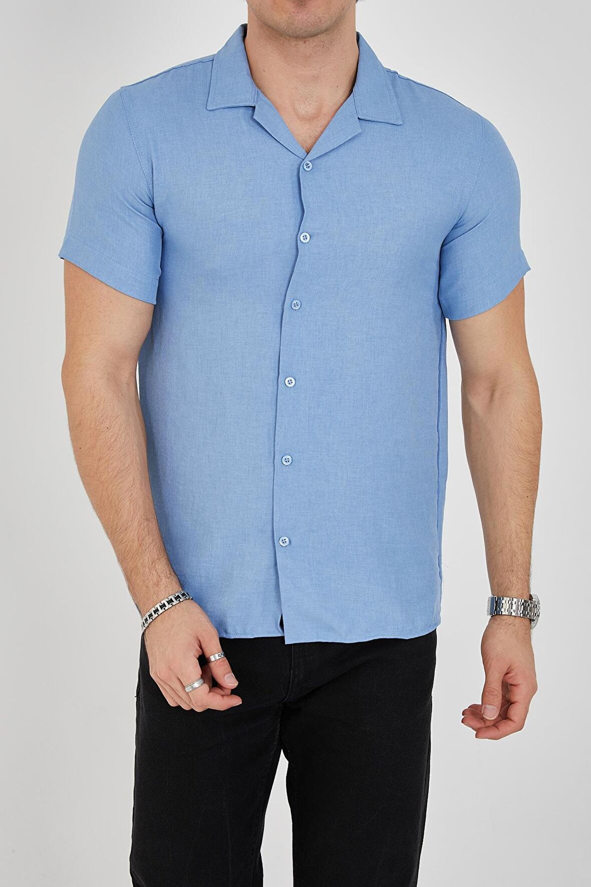 Erkek Slim Fit Polycotton Kısa Kol Gömlek