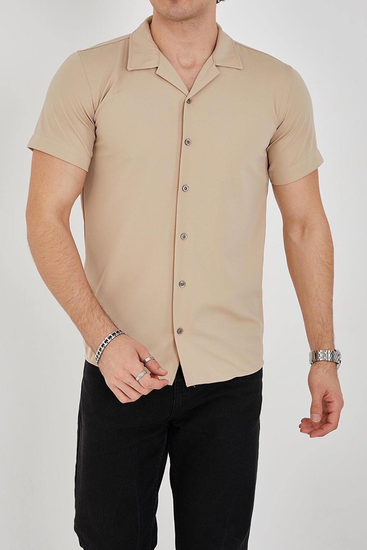 Erkek Slim Fit Polycotton Kısa Kol Gömlek