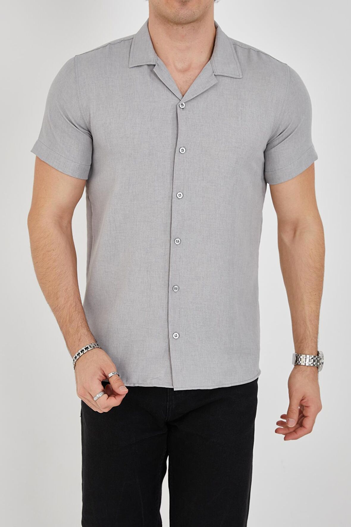 Erkek Slim Fit Polycotton Kısa Kol Gömlek