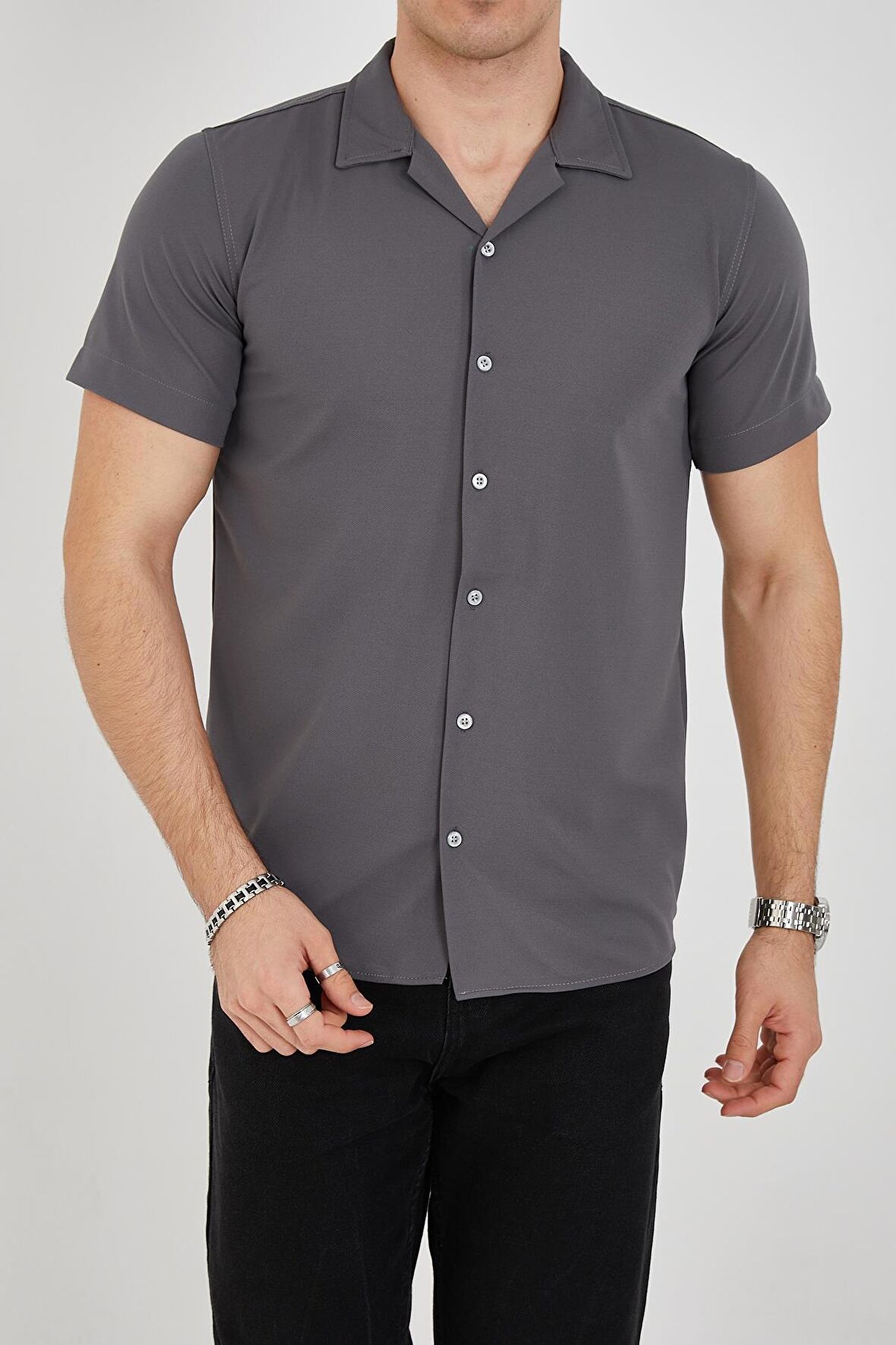 Erkek Slim Fit Polycotton Kısa Kol Gömlek