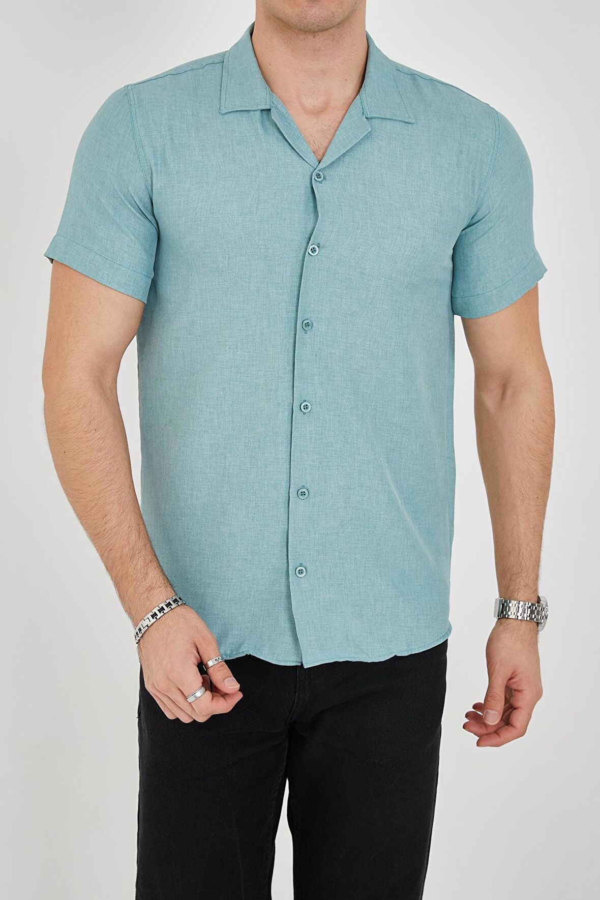 Erkek Slim Fit Polycotton Kısa Kol Gömlek