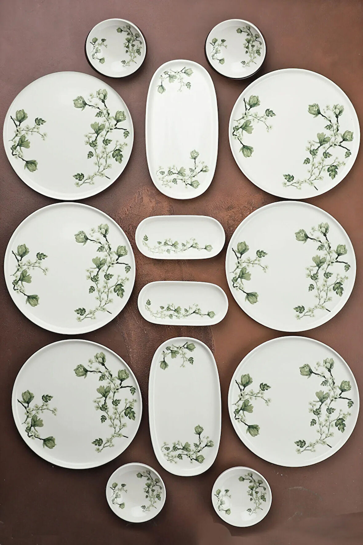 Belleza 6 Kişilik 14 Parça Porselen Kahvaltı Takımı & Kahvaltı Seti Yeşil Beyaz