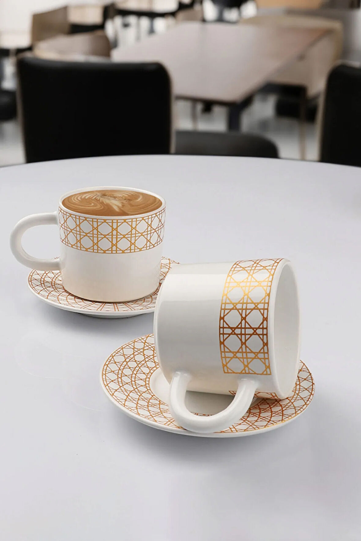 Shiny Yaldızlı 2'li Duble Büyük Boy Seramik Kahve Fincanı