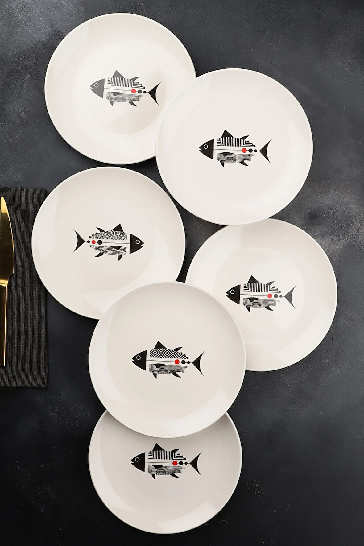 Fish Balık 6 Parça Seramik 21 cm Pasta Tabağı