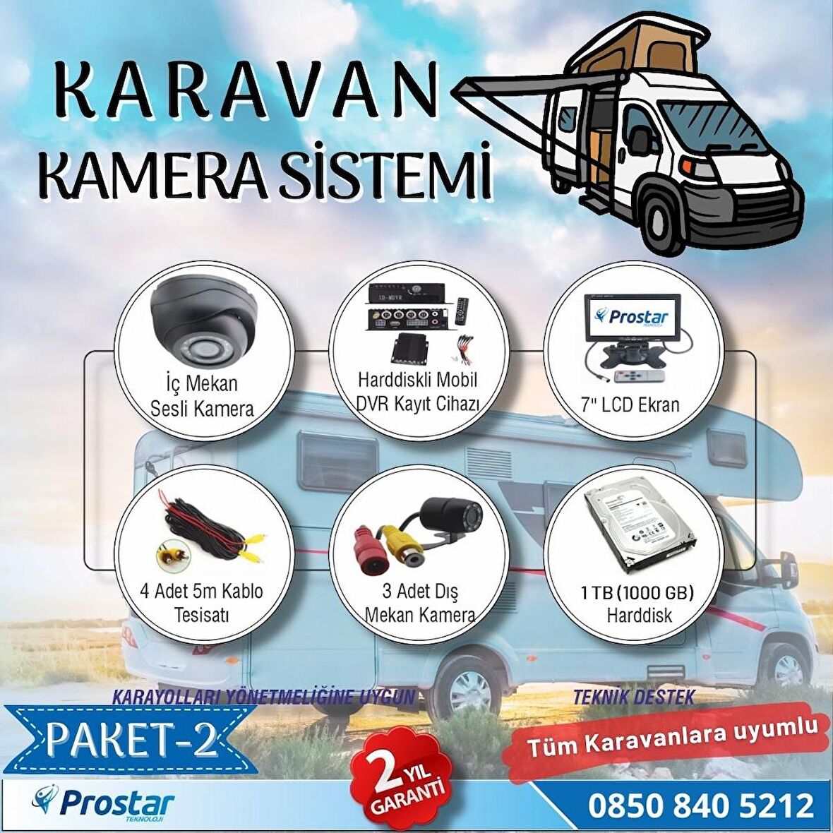 Karavan Kamera Seti Kayıtlı Harddiskli 1 TB Dahil 4 kameralı Ekranlı Tak Kullan Set