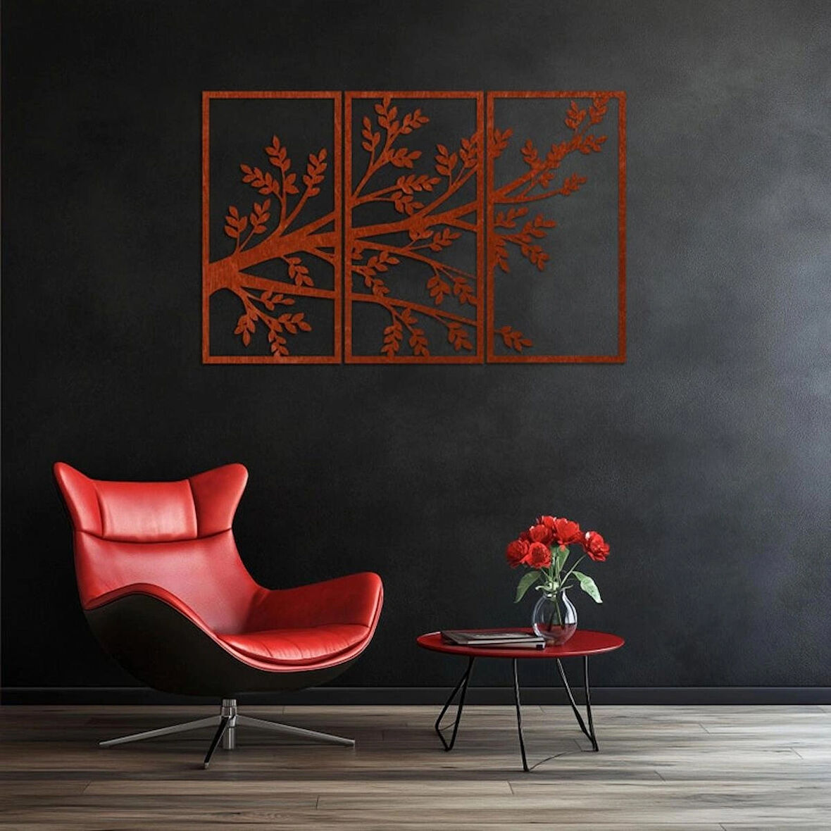 3lu Kırmızı Agaç dekoratif dekor tablo 