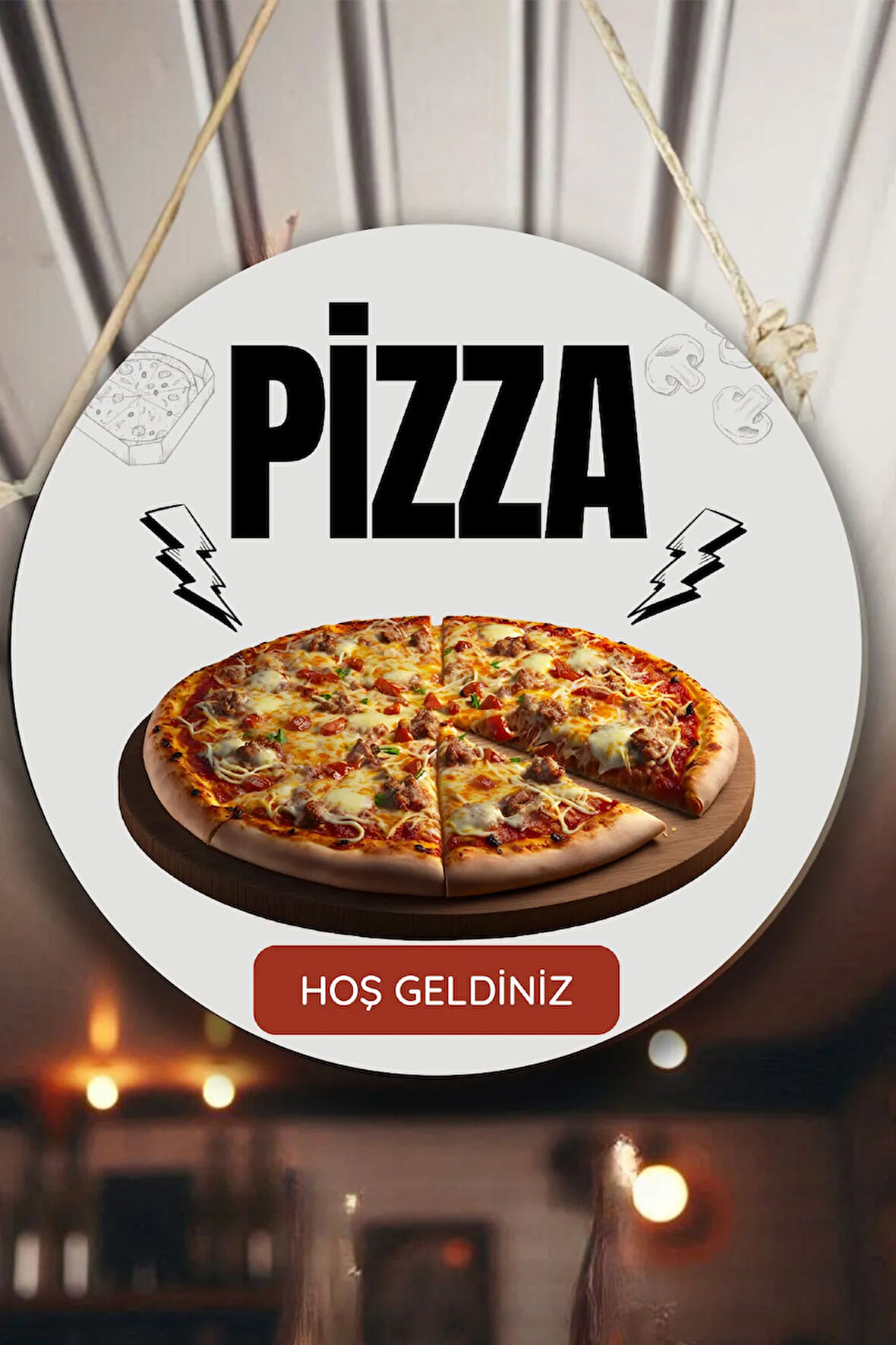 Pizza Salonu için Çift Taraflı Hoş Geldiniz Tabelası, Pizza Dükkan Kapı Duvar Tablo Pano Süs Dekor