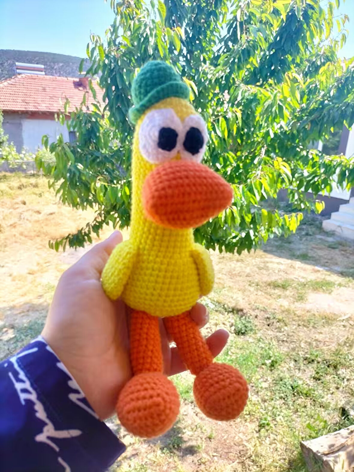 El Yapımı Amigurumi Pato Sarı Ördek – 22 cm Bebek Oyuncağı, Pocoyo pato karakteri