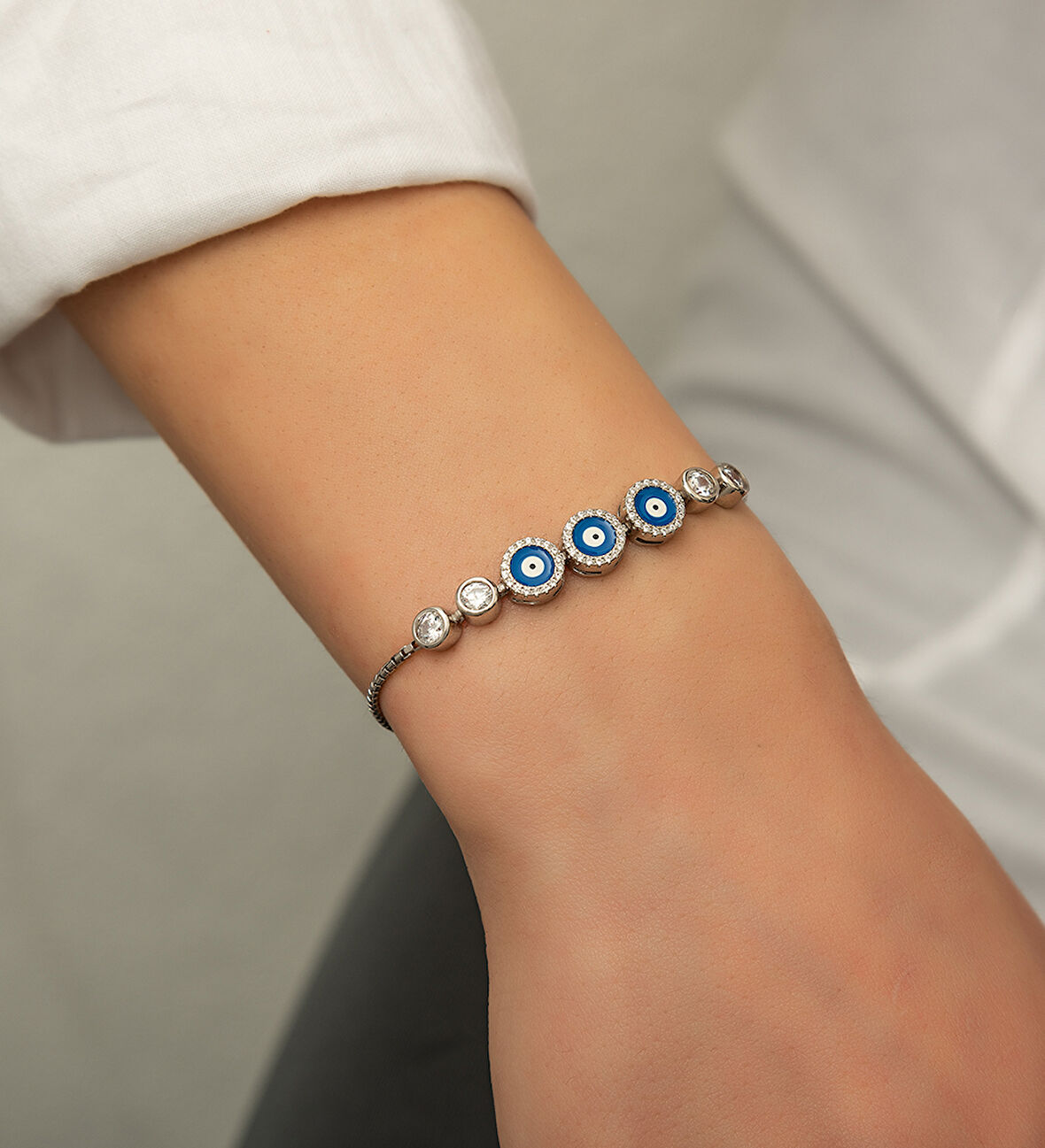 925 Ayar Gümüş Üçlü Nazar Mineli Bileklik