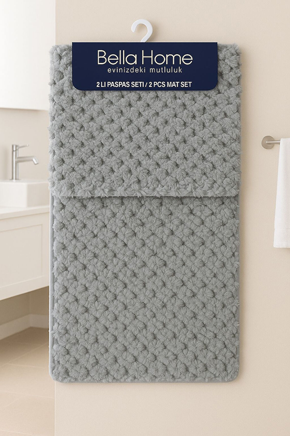 Bella Home 2'li Petek Puffy Klozet Takımı - Yıkanabilir Kaymaz Dot Taban - 60x100 cm 50x60 cm