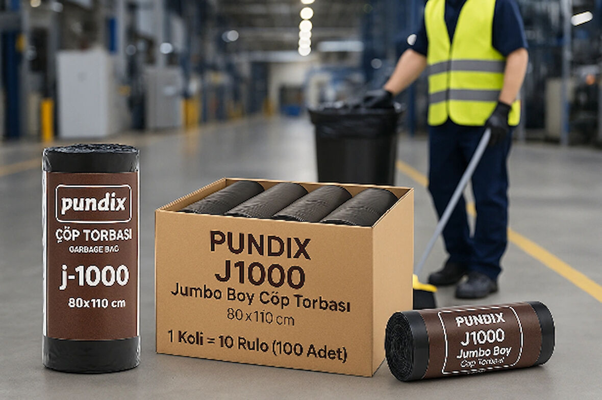 Pundix Pundıx J1000 Jumbo Boy Endüstriyel Çöp Torbası – 80X110 cm – 1 Koli (10 Rulo x 10 Adet) Dayanıklı, Sızdırmaz ve Geniş Hacimli Çöp Poşeti