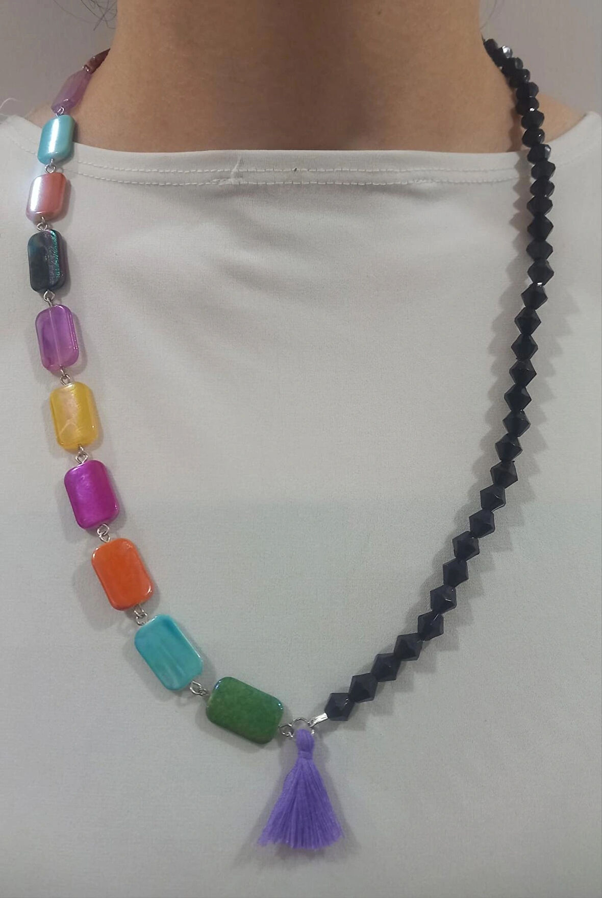 Kristal Taşlı Renkli Boncuklu Püskül Aesthetic Soft Vibes Vintage Sallantılı Tasarım Hediyelik Kolye