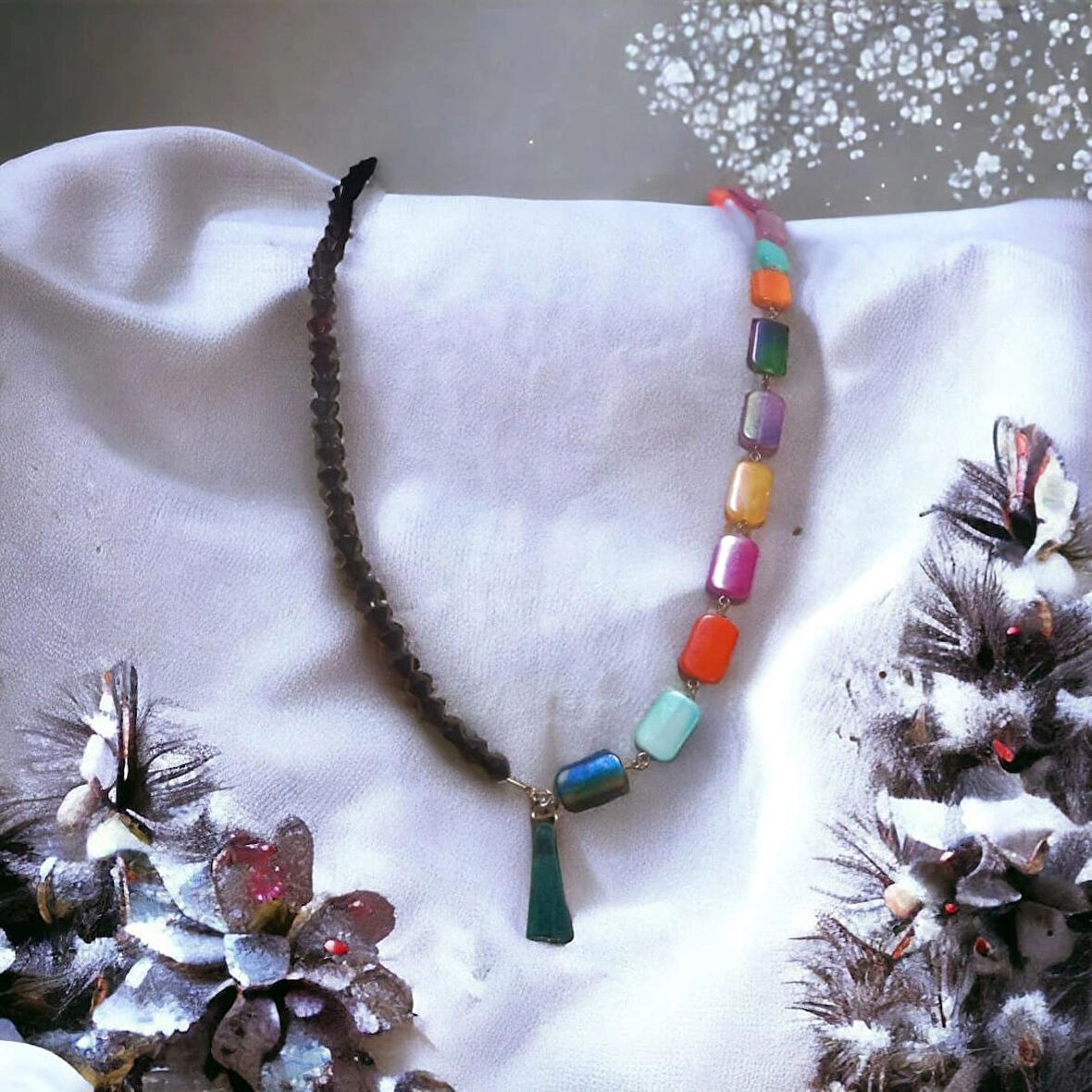 Kristal Taşlı Renkli Boncuklu Püskül Aesthetic Soft Vibes Vintage Sallantılı Tasarım Hediyelik Kolye