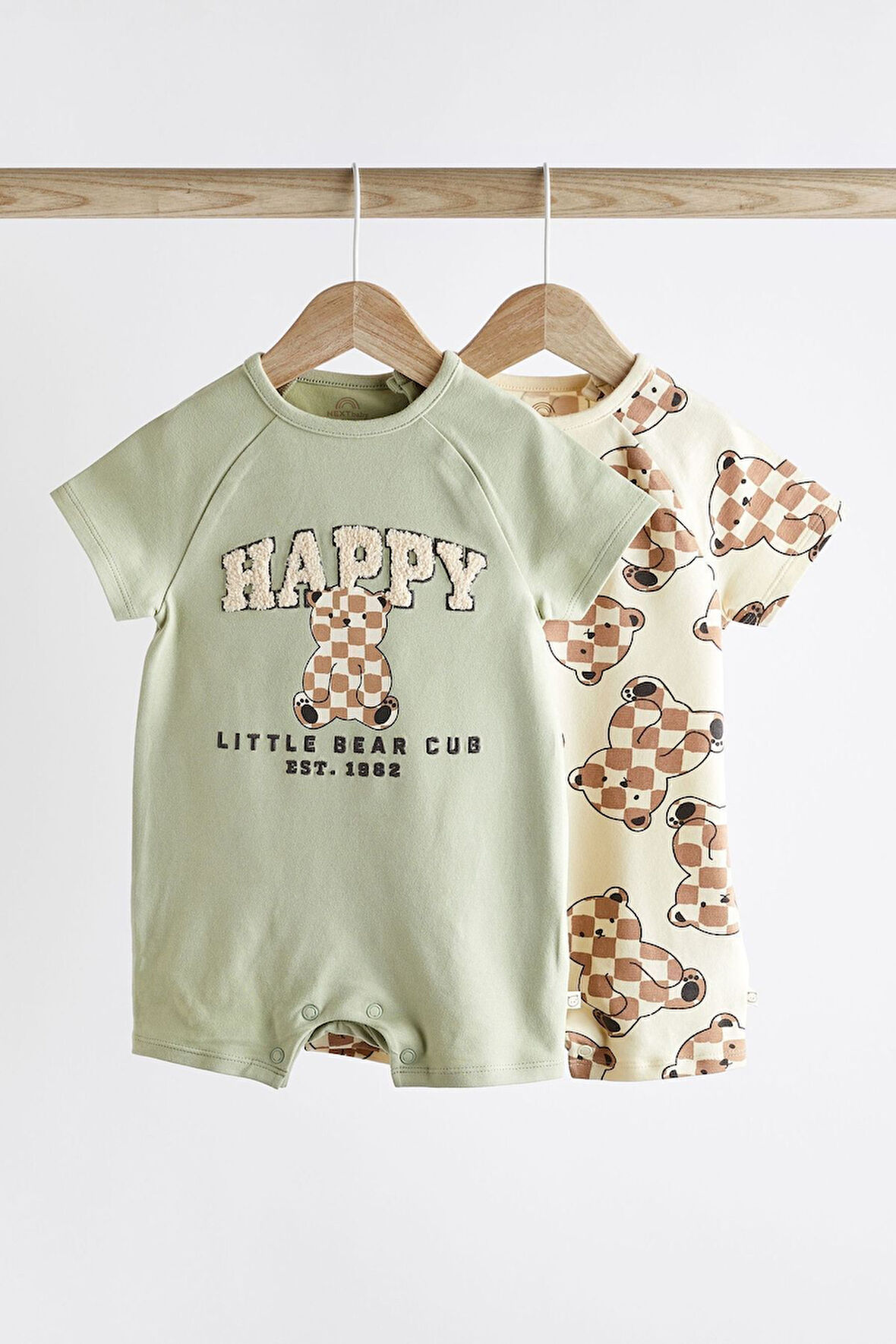 Next Baby Baby % 100 Pamuklu Yeşil Ayı Desenli 2’li Romper Set