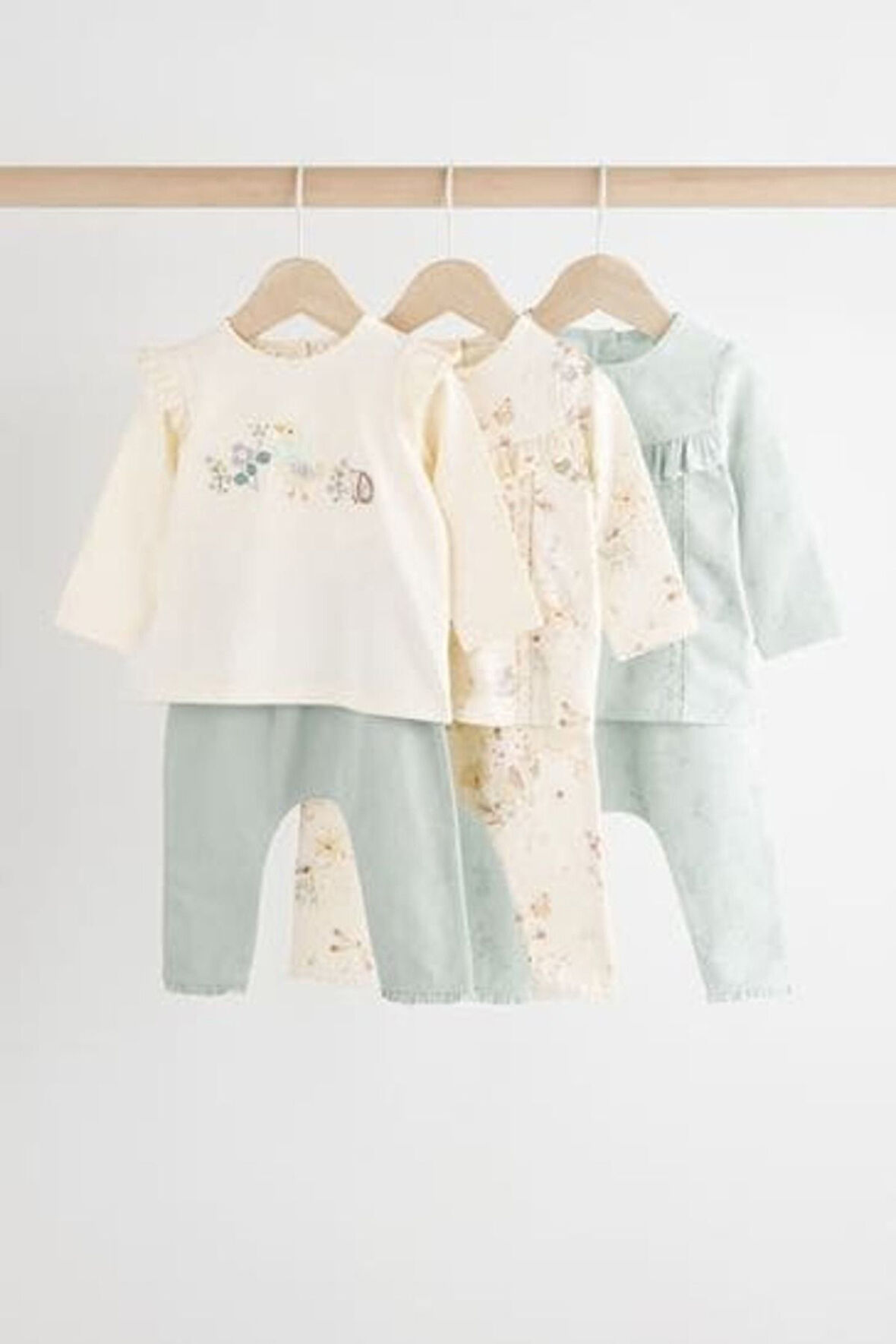 Next Baby Pamuklu Beyaz Yeşil Ördek Desenli Uzun Kollu 3'lü Alt Üst Takım