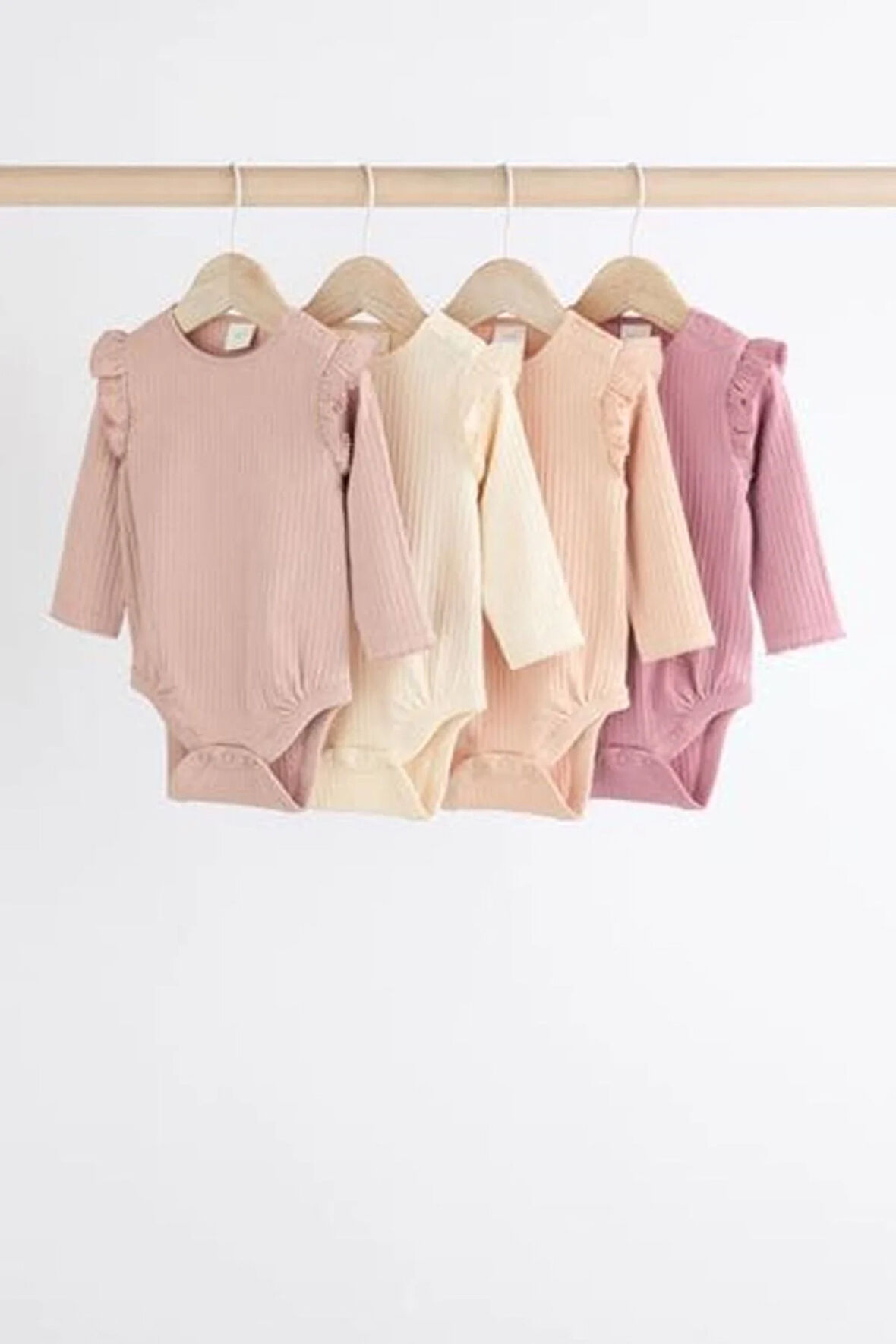 Next Baby % 100 Pamuklu Pembe Fırfırlı Uzun Kollu 4'lü Body Zıbın Set