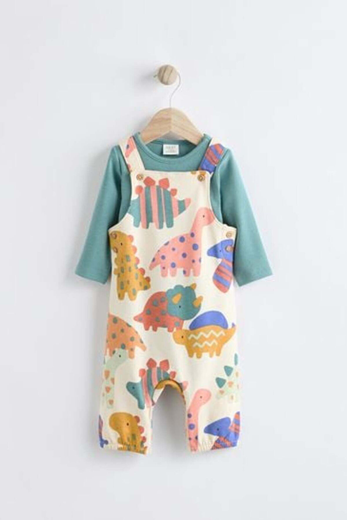 Next Baby Pamuklu Dinazor Desenli Bebek Body  Zıbın Salopet Takımı
