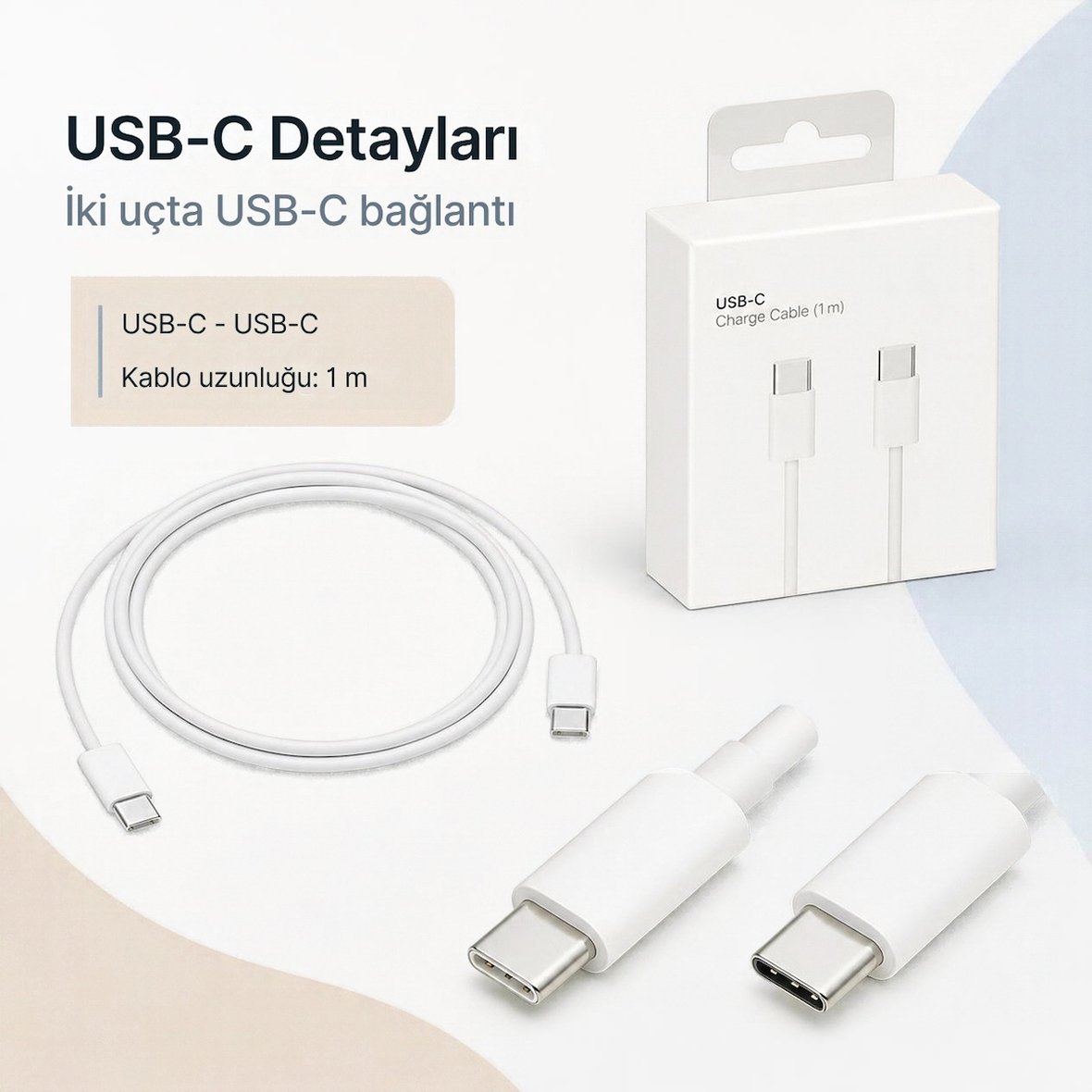 USB-C to USB-C Örgülü Hızlı Şarj ve Data Kablosu 1 Metre [60W] Telefon Tablet Notebook Uyumlu Type-C Kablo Beyaz