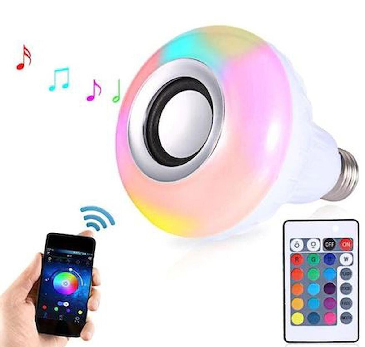 QASUL Kumandalı Rgb Renkli Hoparlörlü Led Ampul Bluetooth RGB12WE27