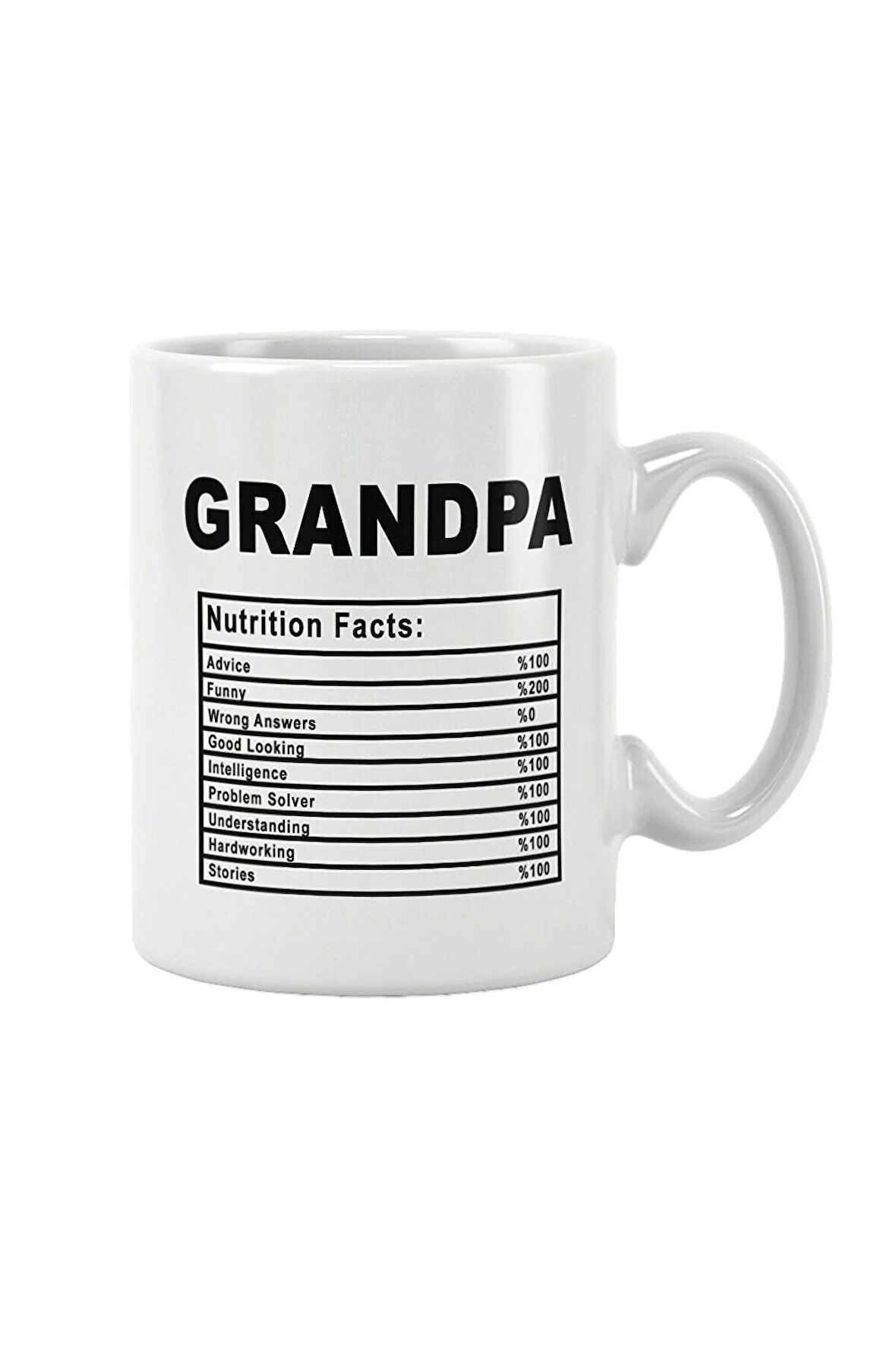 Grandpa Nutrition Facts Dede Büyükbaba Babalar Günü Hediye Baskılı Kupa Bardak