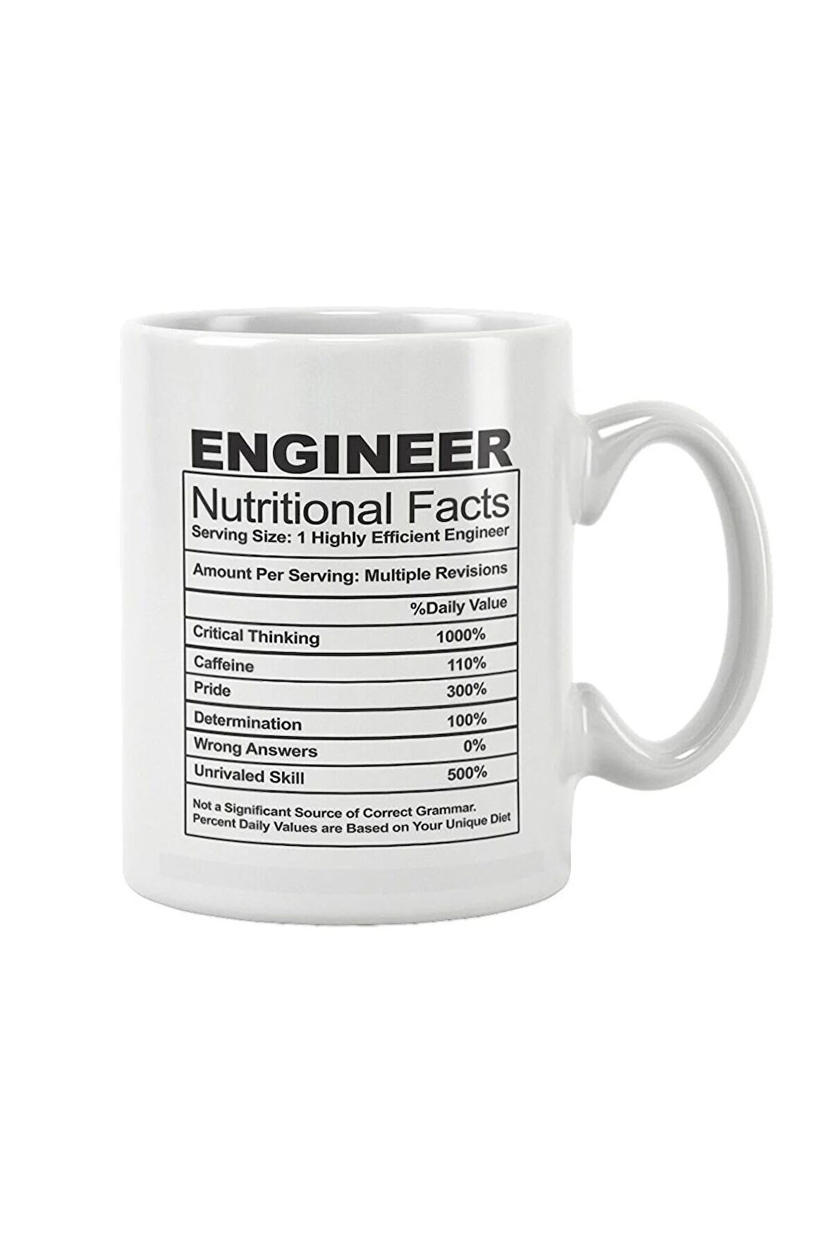 Engineer Nutrition Facts Mühendis Hediye Baskılı Kupa Bardak