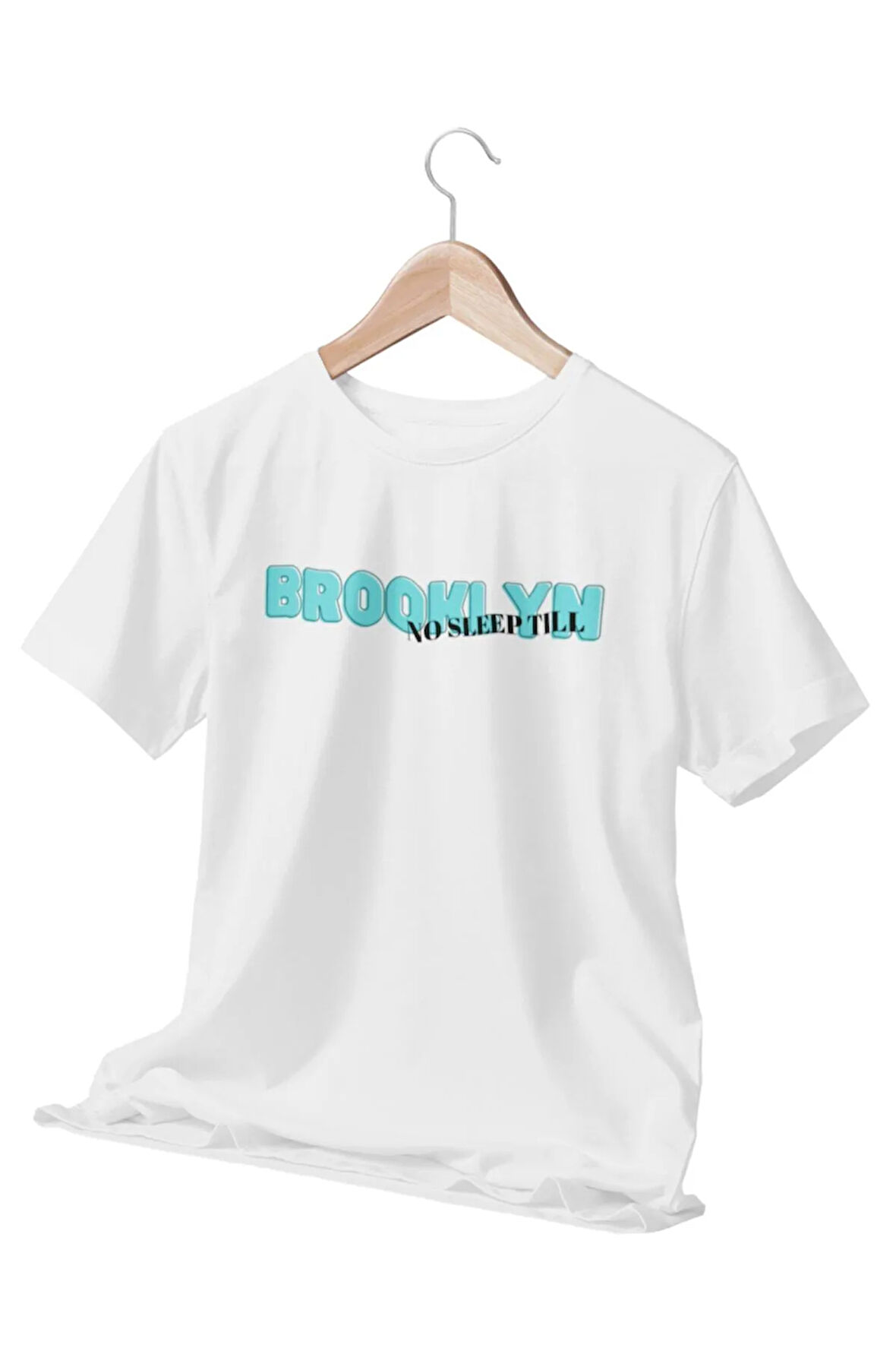 No Sleep Tıll Brooklyn Baskılı Eğlenceli Hediyelik Beyaz Unisex T-Shirt