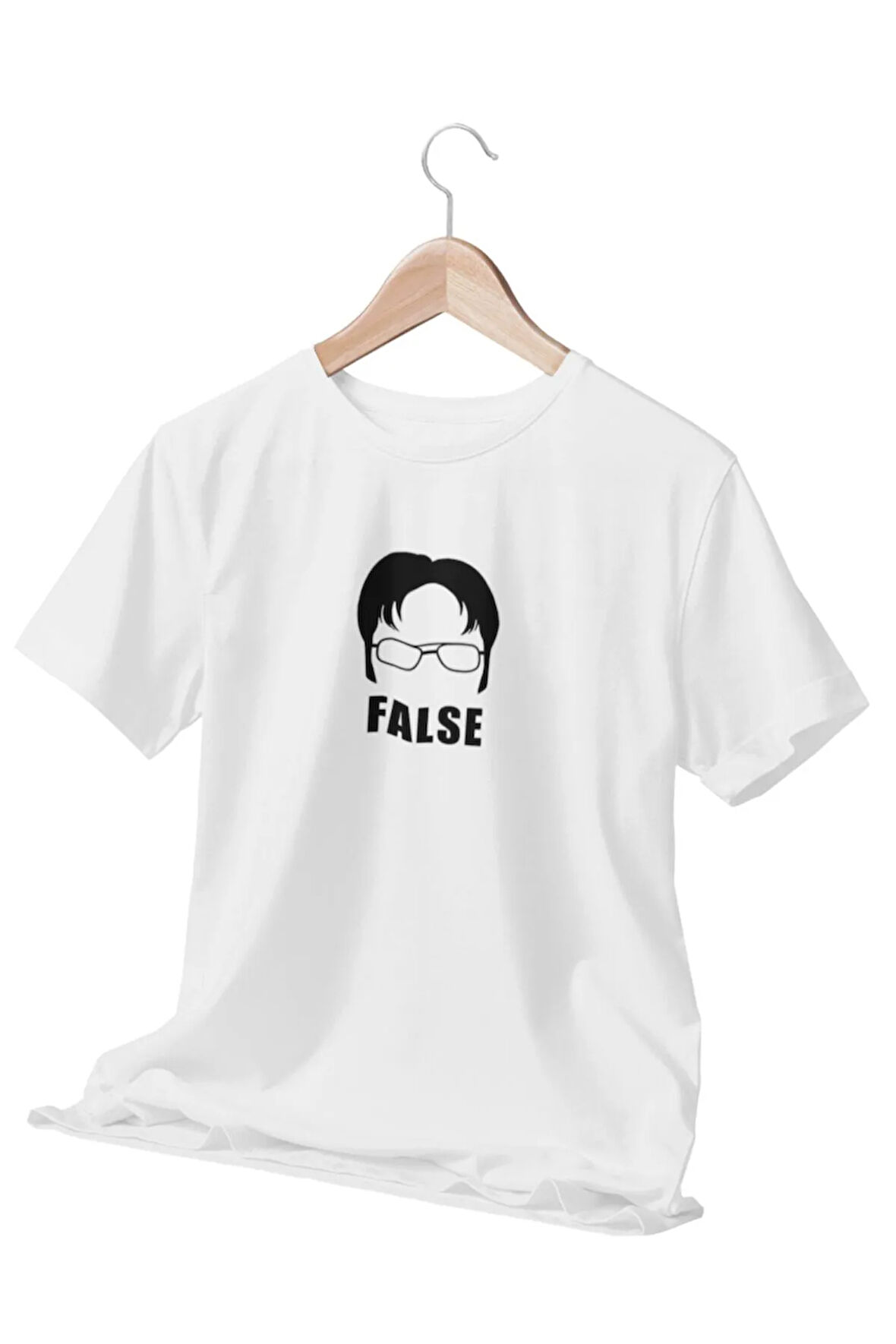 Dwight Schrute False The Office Baskılı Baskılı Eğlenceli Hediyelik Beyaz Unisex T-Shirt