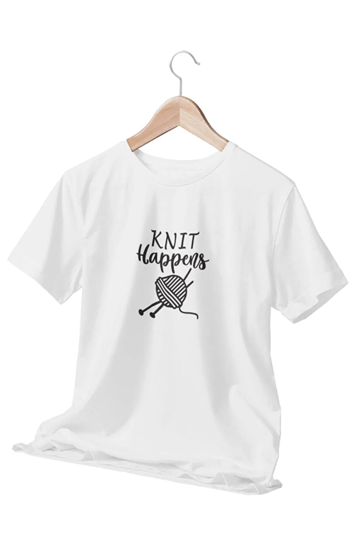 Knıt Happens Örgü Anne Doğum Günü Eğlenceli Hediyelik Beyaz Unisex T-Shirt