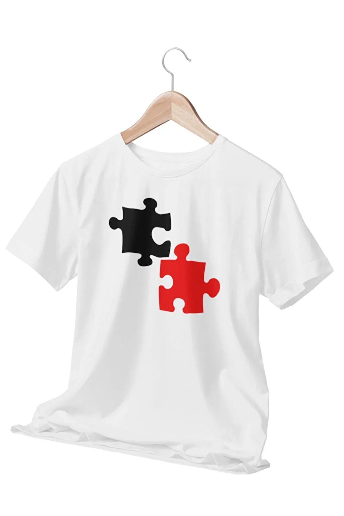 Yapboz Sevgili Eş Arkadaş Anne Baba Kardeş Hediyelik Beyaz Unisex T-Shirt