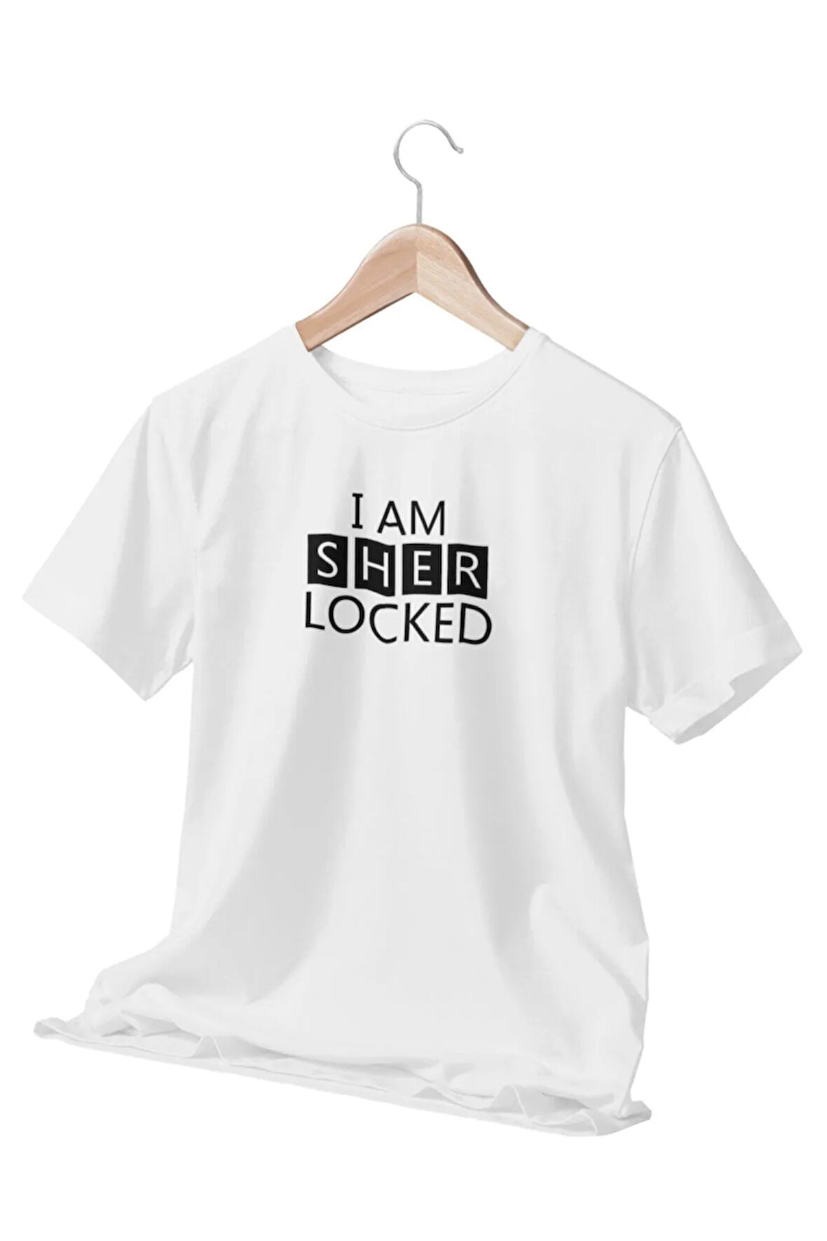 I Am Sherlocked The Woman Sherlock Baskılı Hediyelik Beyaz Unisex T-Shirt