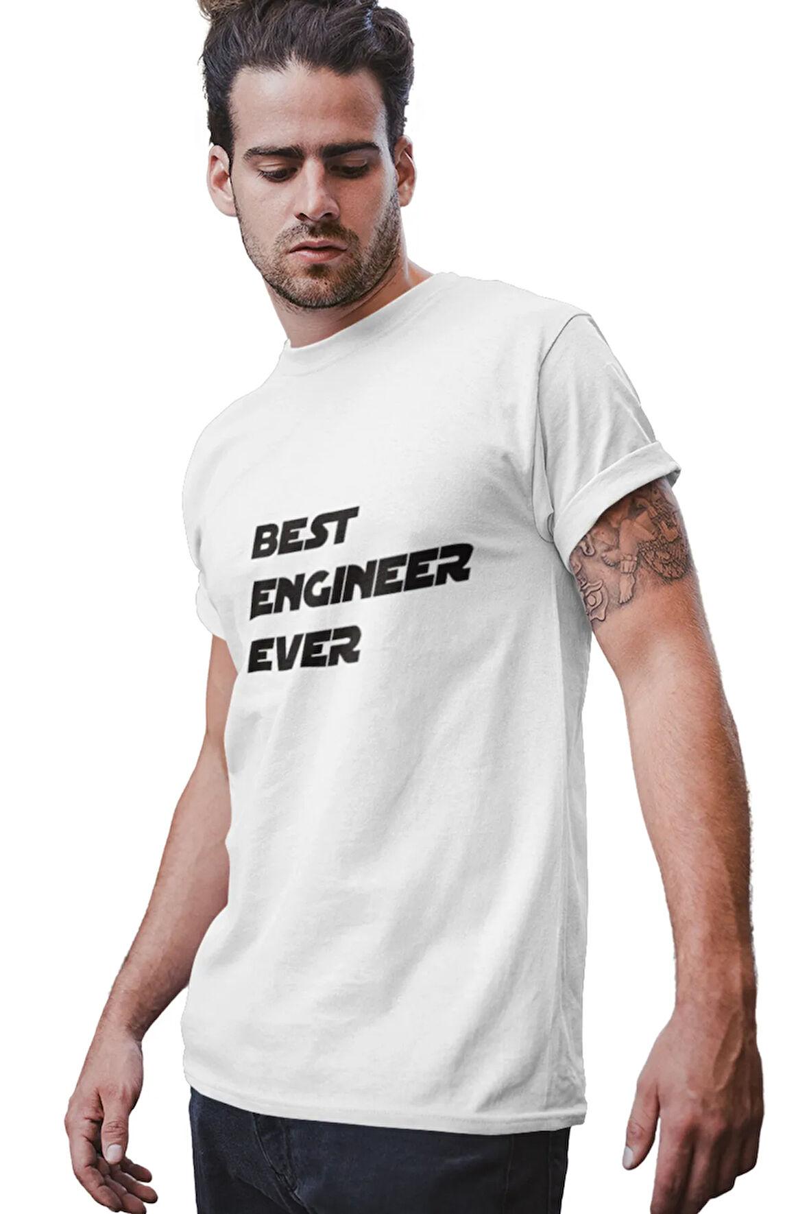 Best Engineer Ever Mühendis Baskılı Hediyelik Beyaz Unisex T-Shirt